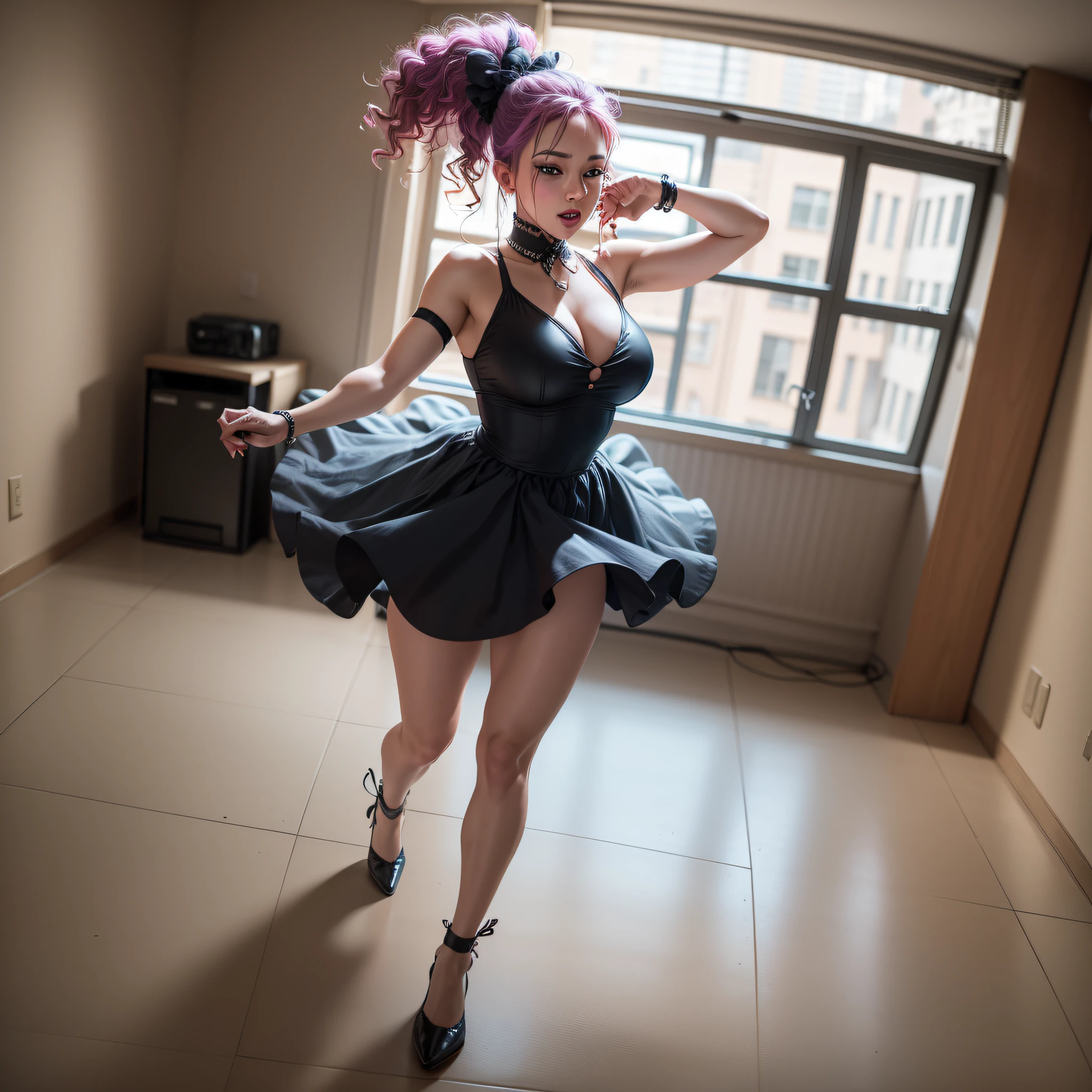 Vulgar woman dances in front of cell phone camera making a pro tik tok video --auto --s2