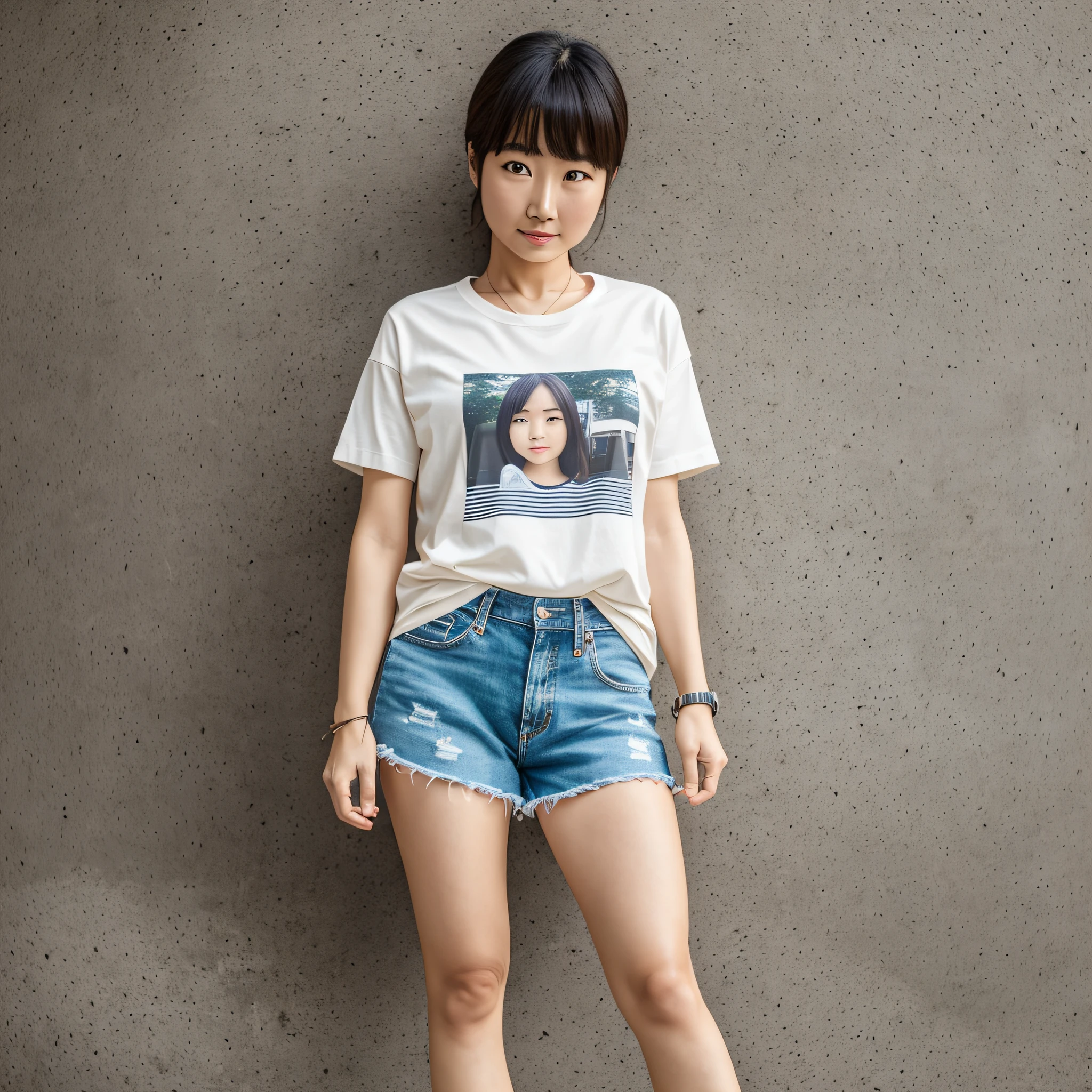 Top Quality Photos, Ultra Detailed Photo Quality, RAW, 8K, Japan People, T-Shirt Fashion, T-Shirt Casual, Rough, Everyday, Cool, Cute, Cute, Full Body Visible, Woman in Her 30s, White Background, Diagonal Forwarding, Full Body Shot, Beige, Earth Tones