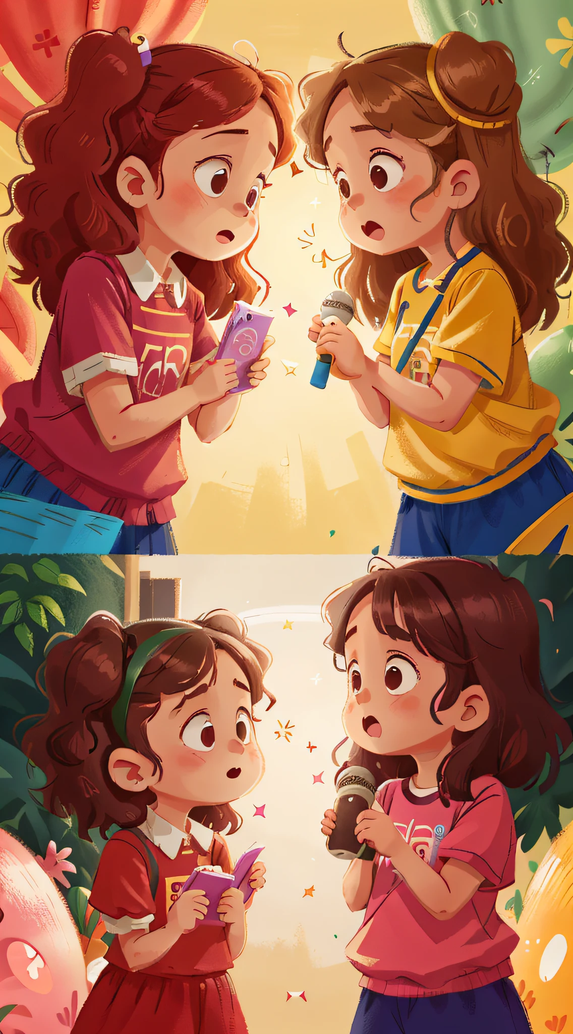 Two girls, twins, curly brown hair, quarrelsome of doctor and patient