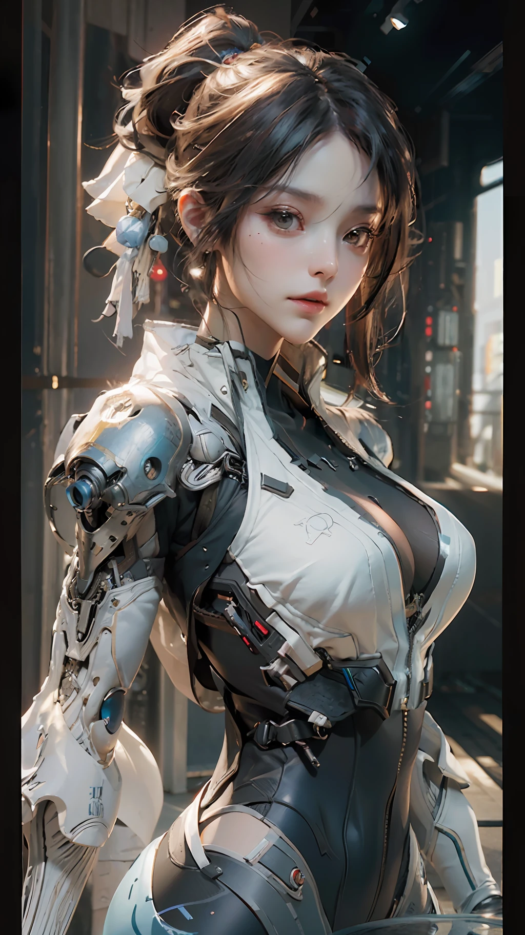 ((Best quality)), ((masterpiece)), (detailed:1.4), 3D, an image of a beautiful cyberpunk female,HDR (High Dynamic Range),Ray Tracing,NVIDIA RTX,Super-Resolution,Unreal 5,Subsurface scattering,PBR Texturing,Post-processing,Anisotropic Filtering,Depth-of-field,Maximum clarity and sharpness,Multi-layered textures,Albedo and Specular maps,Surface shading,Accurate simulation of light-material interaction,Perfect proportions,Octane Render,Two-tone lighting,Wide aperture,Low ISO,White balance,Rule of thirds,8K RAW,