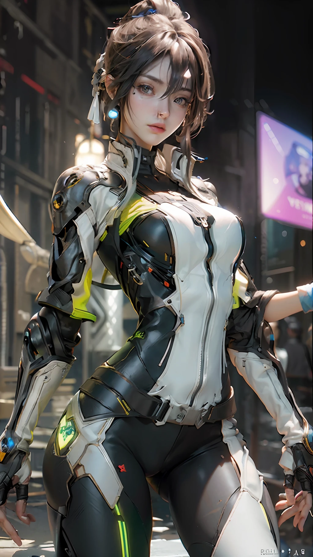 ((Best quality)), ((masterpiece)), (detailed:1.4), 3D, an image of a beautiful cyberpunk female,HDR (High Dynamic Range),Ray Tracing,NVIDIA RTX,Super-Resolution,Unreal 5,Subsurface scattering,PBR Texturing,Post-processing,Anisotropic Filtering,Depth-of-field,Maximum clarity and sharpness,Multi-layered textures,Albedo and Specular maps,Surface shading,Accurate simulation of light-material interaction,Perfect proportions,Octane Render,Two-tone lighting,Wide aperture,Low ISO,White balance,Rule of thirds,8K RAW,