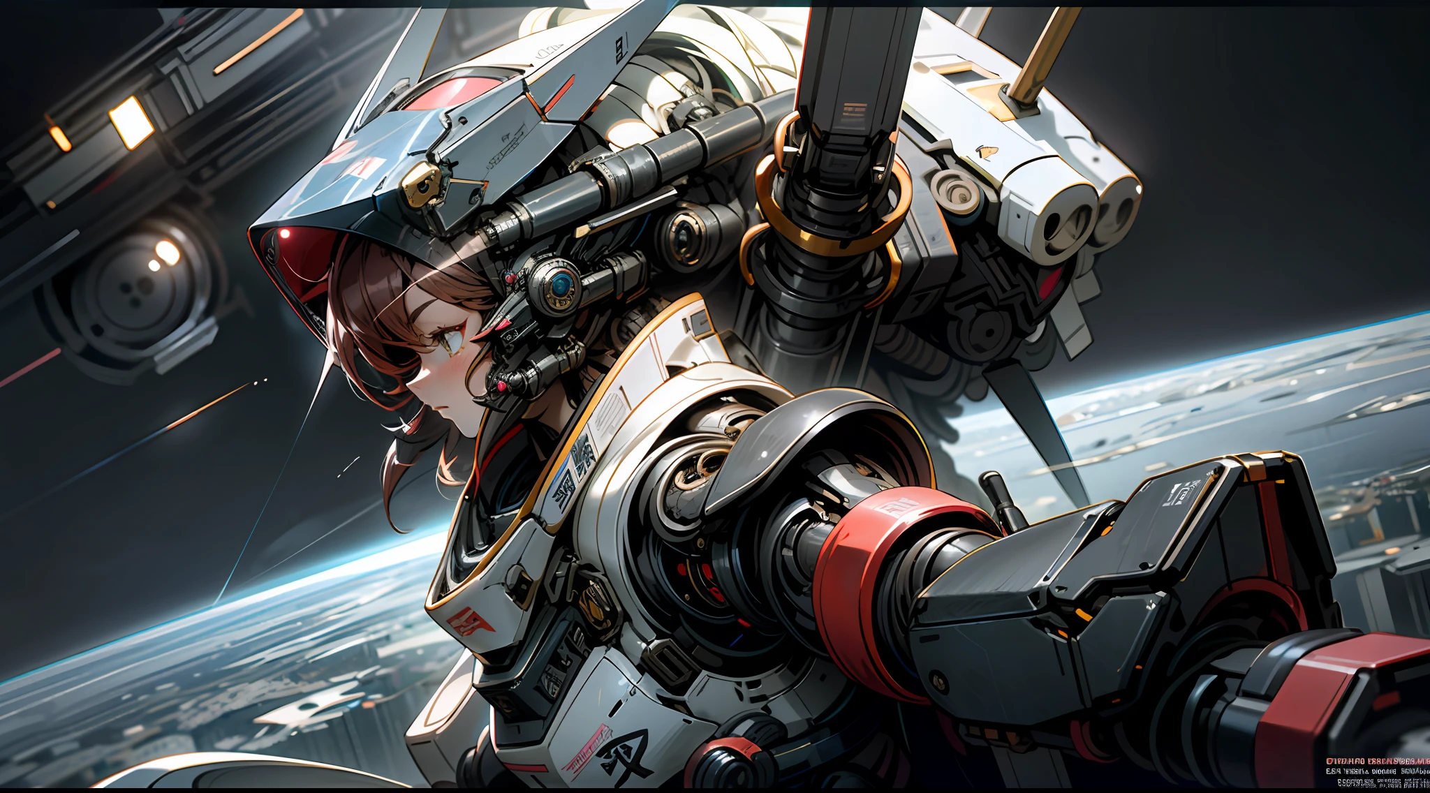 Anime (Looking straight at the camera) ((Head close-up)) ((Girl's face))((Background is black outer space)) (Girl wearing a complex helmet) Style artwork of futuristic robot with glowing eyes, Cyberpunk art by Krenz Kusaud, Pixiv Contest Winner, Digital Art, Anime Mecha Aesthetics, Cyberpunk Anime Girl Mecha, Girl in Mecha Network Armor, Mecha Aesthetics, Robot Mecha Female Dragon, Female Mecha, Best Anime 4K Konachan Wallpaper