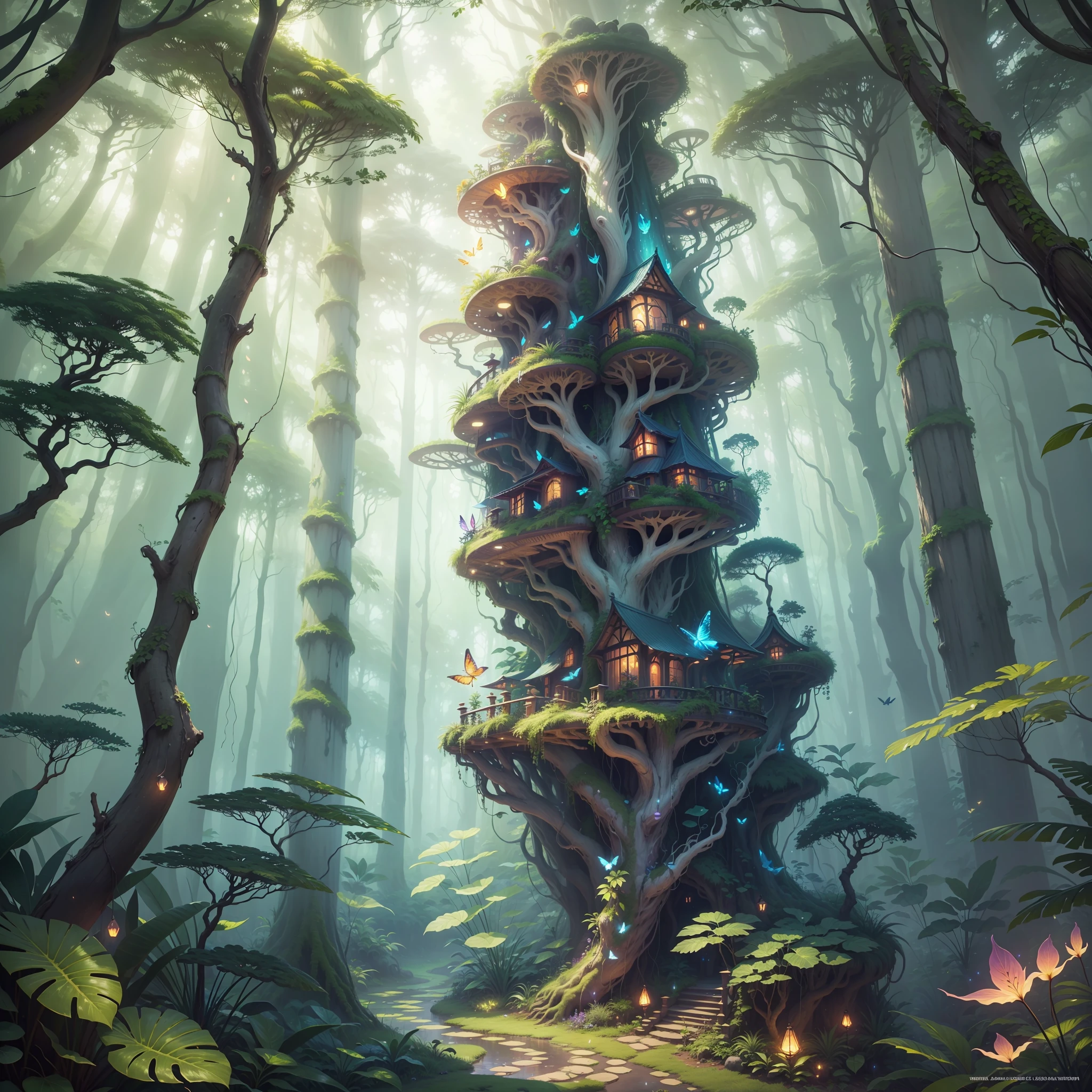 a picture of a window with a view of a jungle, fantasy forest background, magical forest backround, magical forest background, mysterious jungle painting, mystical forest background, magical forest with fireflies, jungle vines and fireflies, fantasy forrest background, background artwork, fantasy forest landscape, art nouveau jungle environment, night forest background, fantasy magical vegetation, magical fairy background --auto --s2