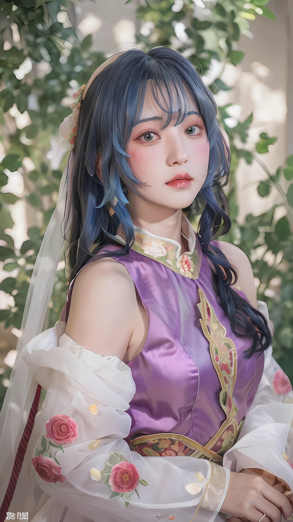 Peach Yao, Zhuohua, Peony, Purple Rose, Iris, Purple Kite, Chickweed, Haitong, Garland, Yucca, Water Suda, Yilang, Yuju, Hosta, Zeeland, Aster, Irene Ji, White Cloud Brocade, Flower Pris, Kale Pine Peony Embroidered Epic Works The Most Beautiful Picture Technique Highly DetailedTechnical High Detail Messy hair, shy and arrogant, delicate face, handsome, color shattered, ray tracing, light and shadow effects, CG rendering, delicate rendering, detail, masterpiece Close-up of face The clothes are layered rose, gardenia, peony, cloves, bumpy figure, colorful hair, thin waist, long eyelashes, camellia, starry shoulders, hanfu, color, red, orange, yellow, green, blue, purple