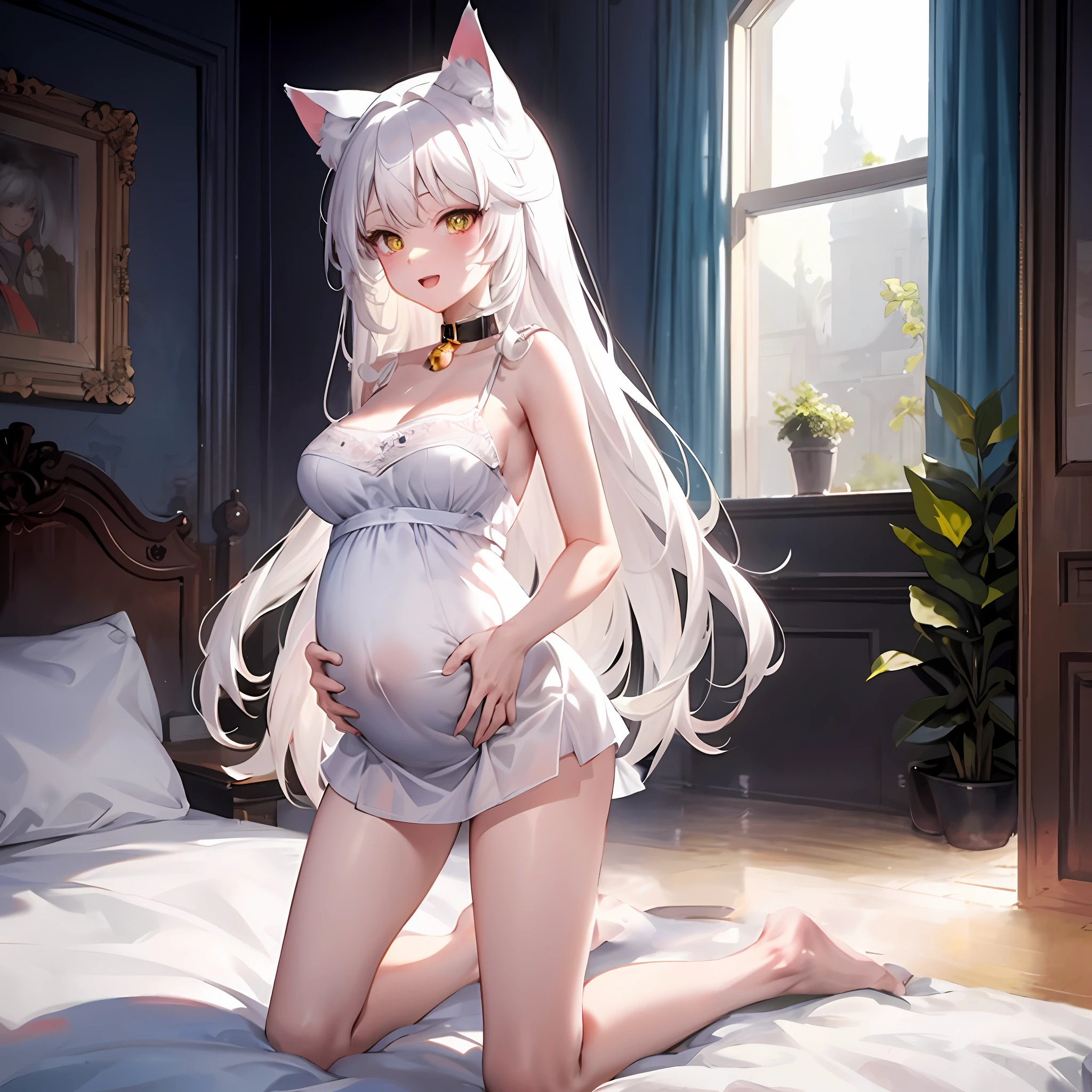 anime - style image of a pregnant cat woman, white cat girl, guweiz on artstation pixiv, guweiz on pixiv artstation, beautiful anime catgirl, artwork in the style of guweiz, very beautiful anime cat girl, guweiz, trending on artstation pixiv, cute anime catgirl, guweiz masterpiece