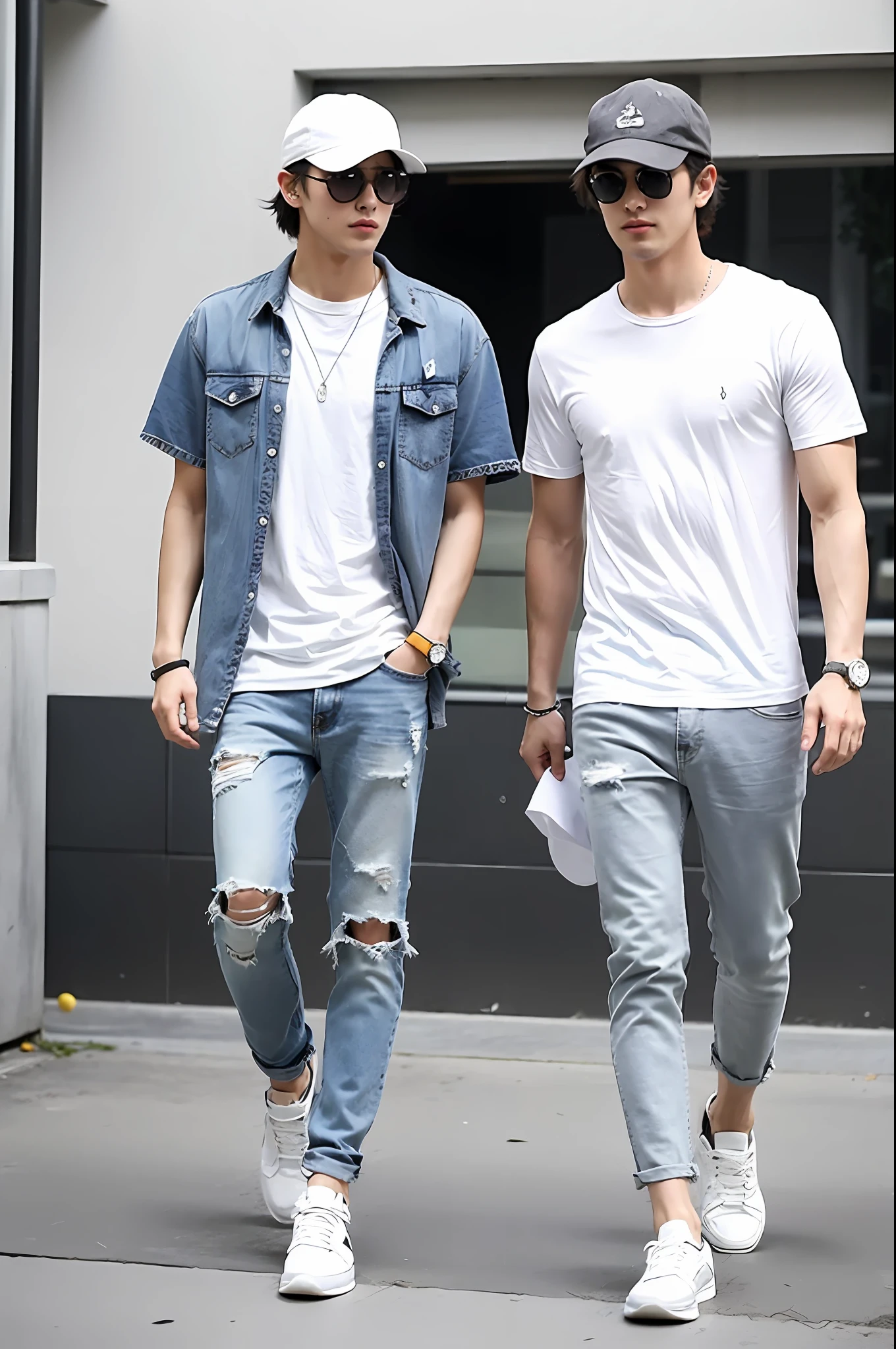 The cool and casual style is the trend for men's fashion this year, which is perfect for summer. White or light gray T-shirts paired with simple jeans and sneakers, along with a trendy hat and sunglasses, exude a sense of individuality with a hint of beach vacation vibes.