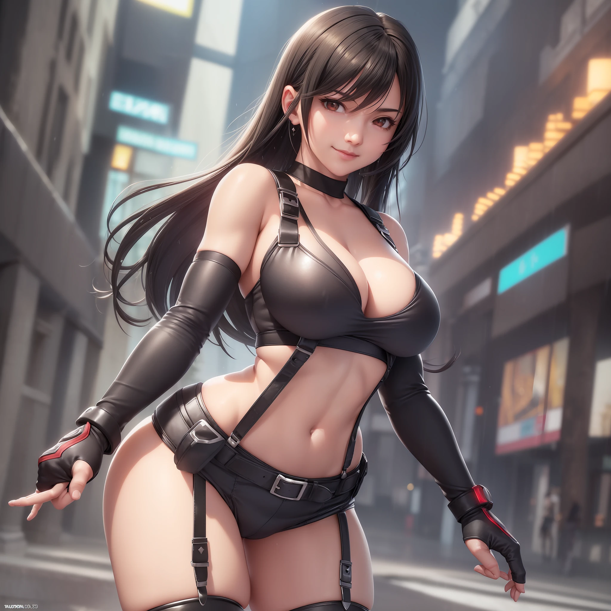 ((best quality, 8k, masterpiece: 1.3)), sharp focus: 1.2, beautiful woman with a perfect body: 1.4, slim abdomen: 1.2, ((layered haircut, large: 1.2)), (no bra) (small and beautiful hard (thin moist buttons up to shirt length: 1.1), (white shirt wet from rain), (rain, street: 1.2), wet body: 1.1, Highly detailed face and skin texture, detailed eyes, double eyelids, sexy, exposed shoulders, cleavage, cute, solo, (Tipha Lockhart), (big), (beautiful eyes), (smile: 1.2) (8K, best quality, masterpiece: 1.2), (realistic, photorealistic: 1.37), super detailed, one girl, cute, solo, (Tifa Lockhart), (big breasts), (Beautiful Eyes), (Smile: 1.2), (Closed), Erotic Pose, Dance, Depth of Field, Sharp Focus, Motion Blur, Depth of Field, Composition, Final Fantasy VII, (Tipha Lockheart) Tipha Lockhart Dating, (Nose Brush), Single Elbow Pads, Ankle Boots, Black Hair, Black Thighs, Red Boots, Elbow Gloves, Elbow Pads, Fingerless gloves, taut shirt, sports bra, (suspender) black skirt), garter belt, thighs, white tank top, full body, headrest, lips, beautiful face, low tie long hair, (red_eyes)), yellow flowers, (night: 1.3), complex, bokeh, cinematic lighting, photon mapping, physically based rendering, ( Tetsuya Nomura Style), NSFW, Perfect Breast, Nipple --auto --s2