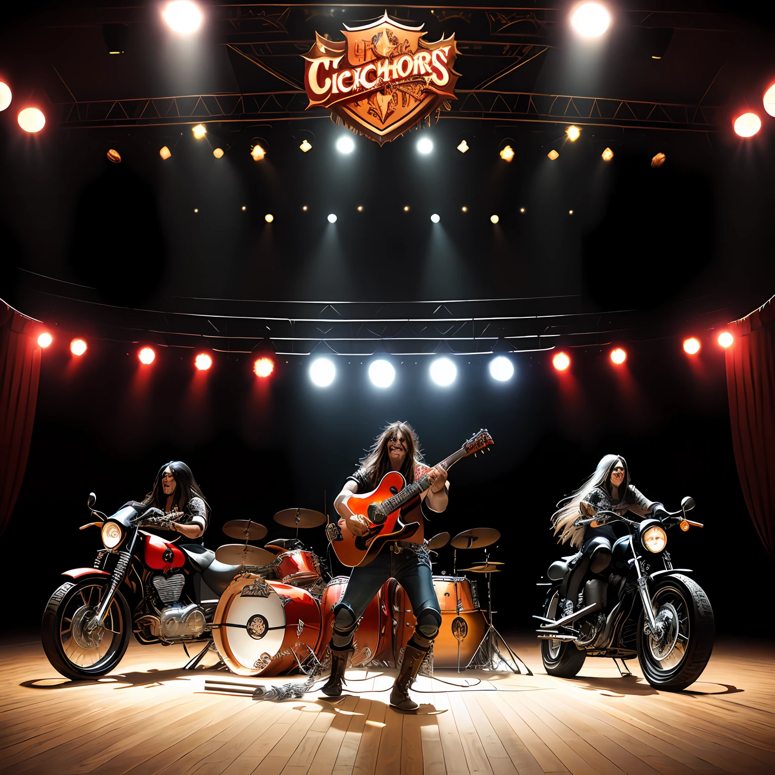 Circus of horrors metalheads horse mustang acoustic drums motorcycles harley