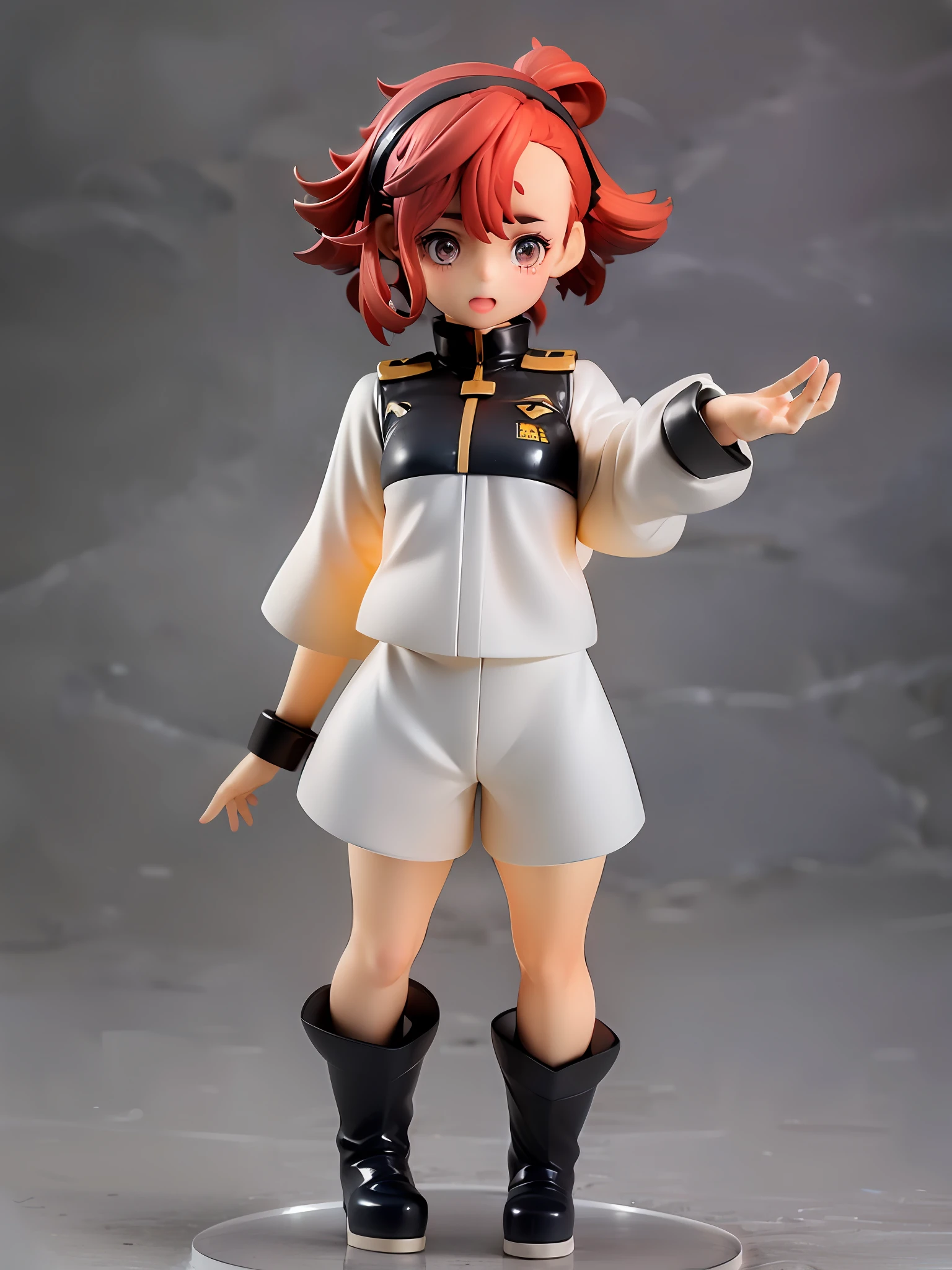 1girl, the raccoon-faced witchs,uletta mercury, (shy:1.1), black boots, full body, (backlighting:1.2), in space colony,hand up , look at viewer, open mouth, asticassia school uniform, white jacket, white shorts, BREAK ,full body, chibi, [realistic], [3d], (3dcg), ((octane render)), [fisheye], smile, full body BREAK (8k, RAW photo, best quality, masterpiece:1.2), ultra high res, (((realistic, photo-realistic))), professional lighting, detailed lighting, professional photography, fisheye, dynamic angle, high quality, high res, extremely detailed, bloom BREAK depth of field, sketch, sharp focus, soft lighting, good composition, god light highlight, detailed, (((photorealistic details))), detailed skin, to8contrast style