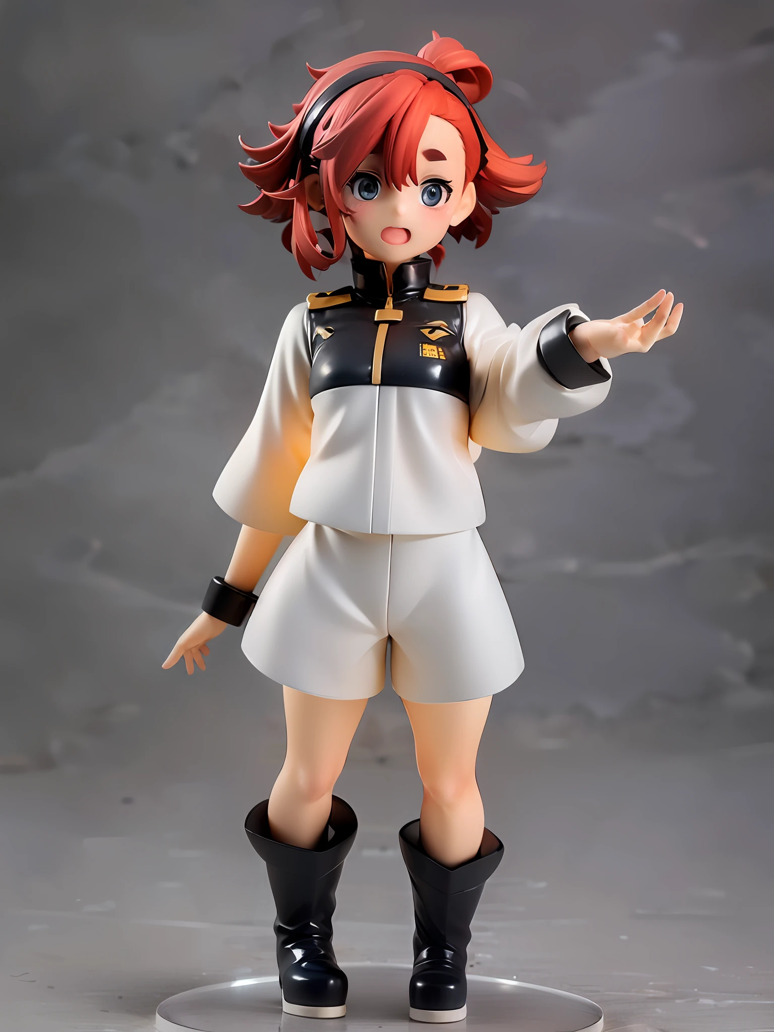 1girl, the raccoon-faced witchs,uletta mercury, (shy:1.1), black boots, full body, (backlighting:1.2), in space colony,hand up , look at viewer, open mouth, asticassia school uniform, white jacket, white shorts, BREAK ,full body, chibi, [realistic], [3d], (3dcg), ((octane render)), [fisheye], smile, full body BREAK (8k, RAW photo, best quality, masterpiece:1.2), ultra high res, (((realistic, photo-realistic))), professional lighting, detailed lighting, professional photography, fisheye, dynamic angle, high quality, high res, extremely detailed, bloom BREAK depth of field, sketch, sharp focus, soft lighting, good composition, god light highlight, detailed, (((photorealistic details))), detailed skin, to8contrast style