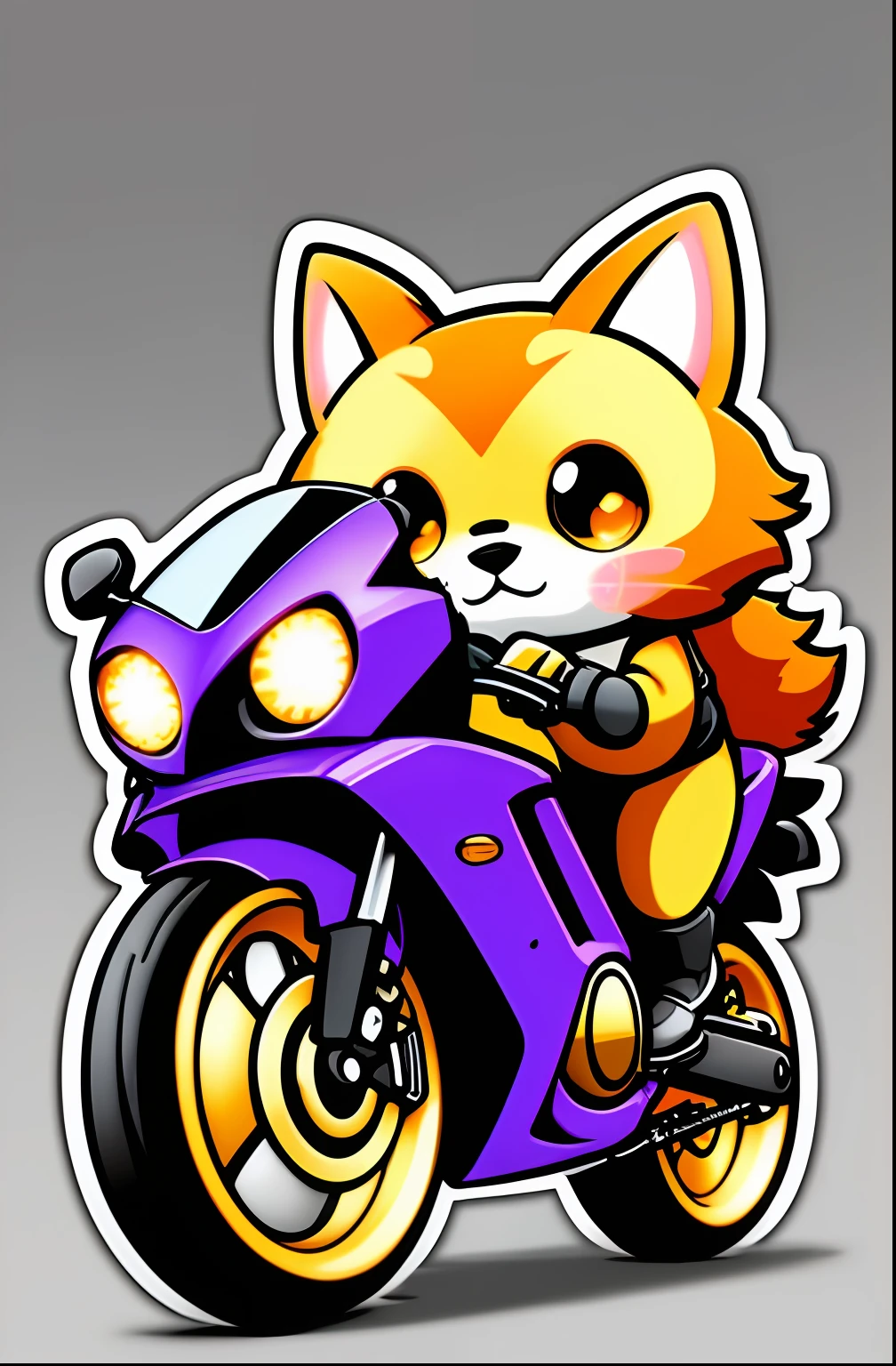 (((cute tiny sticker))), Siberian Cat breed leader of mafia running with golden glasses riding a motorbike, smooth edge, hyper realistic, logo, Anime full chibi body, fulffy, chibi, adorable, logo design, cartoon, cinematic lighting effect, charming, 3D vector art, cute and quirky, fantasy art, bokeh, hand-drawn, digital painting, soft lighting for white background, isometric style, 4K resolution, photorealistic rendering, highly detailed clean, vector image, photorealistic masterpiece, isometric, vibrant vector