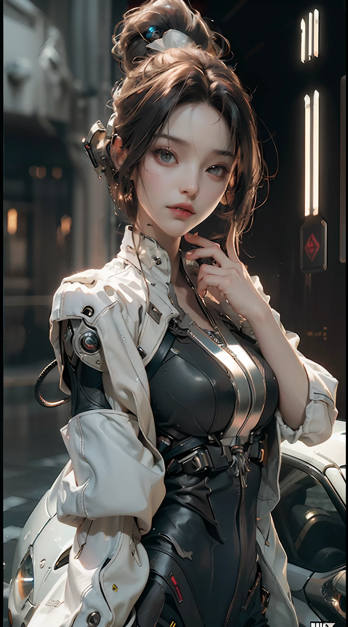 ((Best quality)), ((masterpiece)), (detailed:1.4), 3D, an image of a beautiful cyberpunk female,HDR (High Dynamic Range),Ray Tracing,NVIDIA RTX,Super-Resolution,Unreal 5,Subsurface scattering,PBR Texturing,Post-processing,Anisotropic Filtering,Depth-of-field,Maximum clarity and sharpness,Multi-layered textures,Albedo and Specular maps,Surface shading,Accurate simulation of light-material interaction,Perfect proportions,Octane Render,Two-tone lighting,Wide aperture,Low ISO,White balance,Rule of thirds,8K RAW,