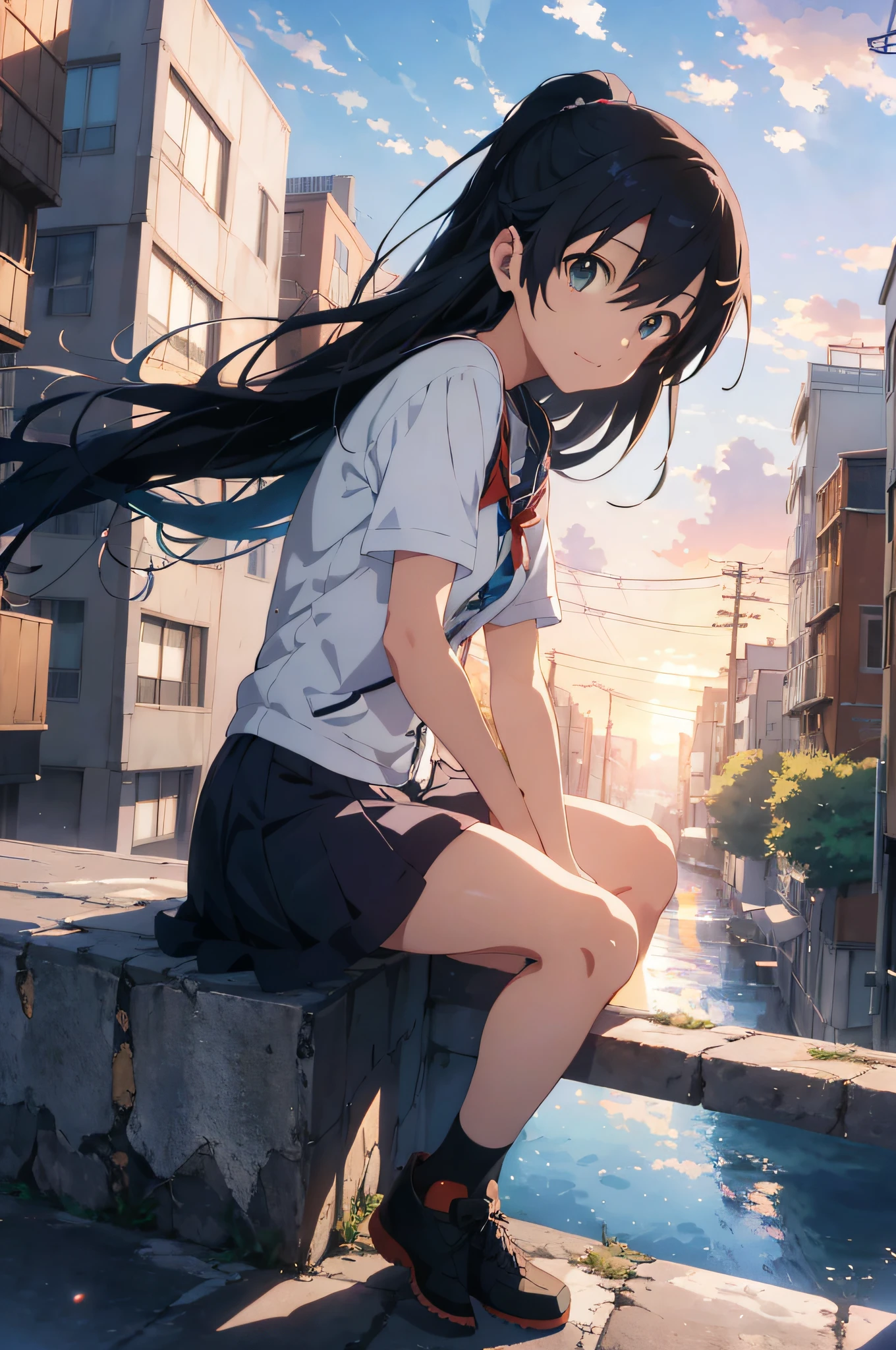 anime girl sitting on a ledge looking at the sky, makoto shinkai cyril rolando, 4k anime wallpaper, anime art wallpaper 8 k, anime art wallpaper 4 k, anime art wallpaper 4k, anime wallpaper 4 k, anime wallpaper 4k, cosmic skies. by makoto shinkai, anime style 4 k, 4 k manga wallpaper