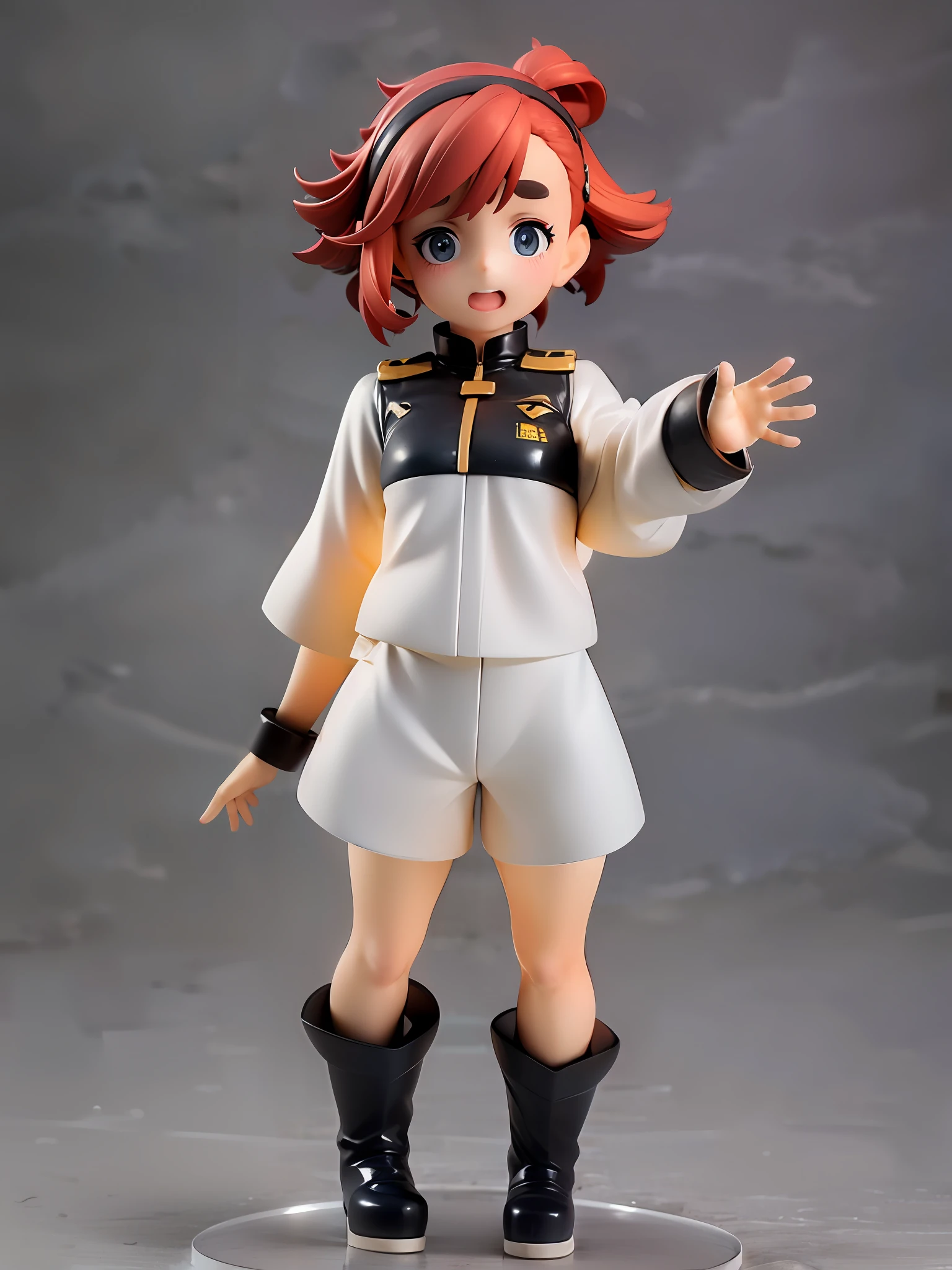 1girl, the raccoon-faced witchs,uletta mercury, (shy:1.1), black boots, full body, (backlighting:1.2), in space colony,hand up , look at viewer, open mouth, asticassia school uniform, white jacket, white shorts, BREAK ,full body, chibi, [realistic], [3d], (3dcg), ((octane render)), [fisheye], smile, full body BREAK (8k, RAW photo, best quality, masterpiece:1.2), ultra high res, (((realistic, photo-realistic))), professional lighting, detailed lighting, professional photography, fisheye, dynamic angle, high quality, high res, extremely detailed, bloom BREAK depth of field, sketch, sharp focus, soft lighting, good composition, god light highlight, detailed, (((photorealistic details))), detailed skin, to8contrast style