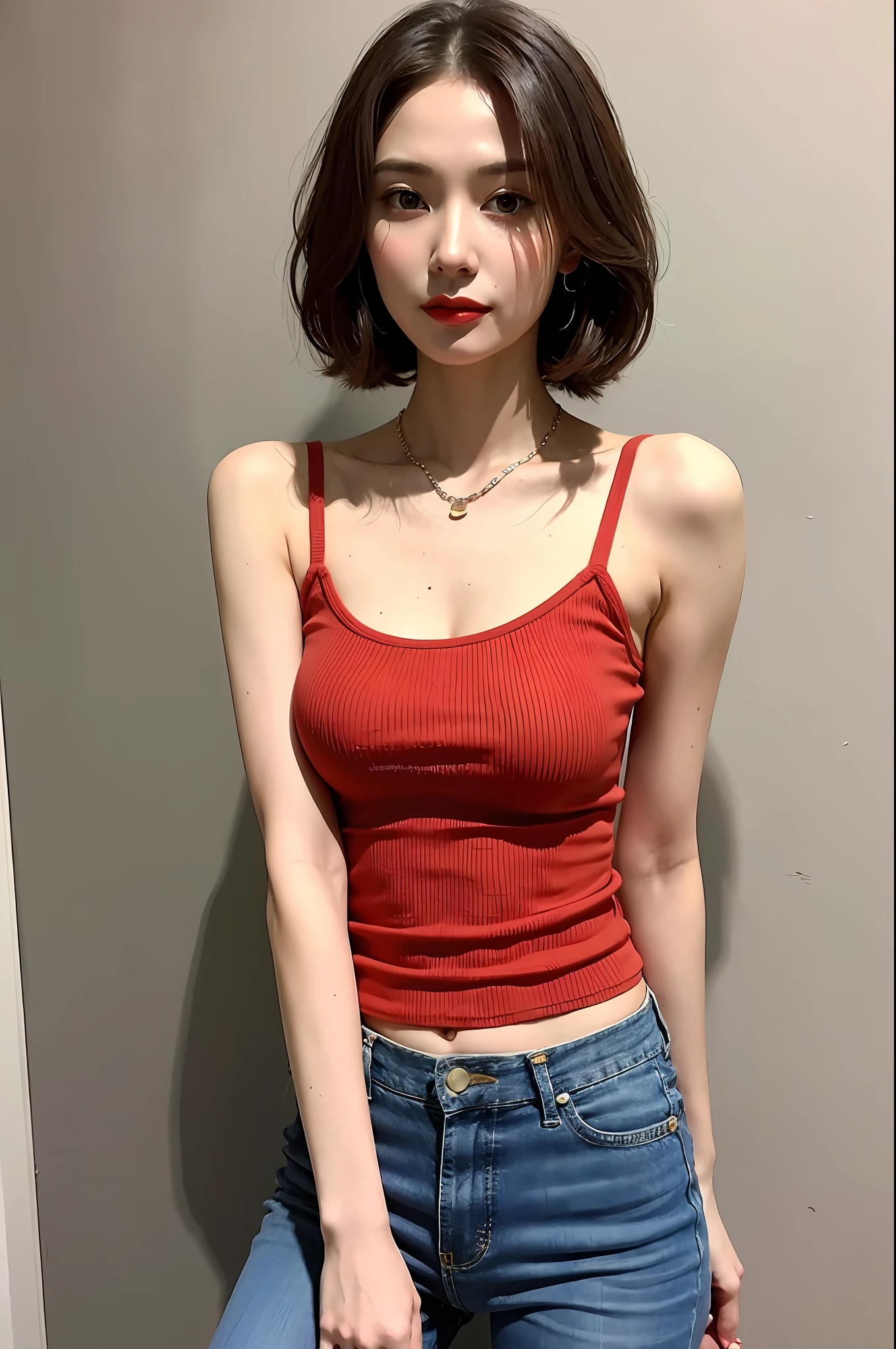 If you want to show off your charm at a party, the most suitable outfit would be a nude wide-leg jeans and a tank top. You can add fashion elements by accessorizing with red-themed clothing or gold and silver necklaces.
