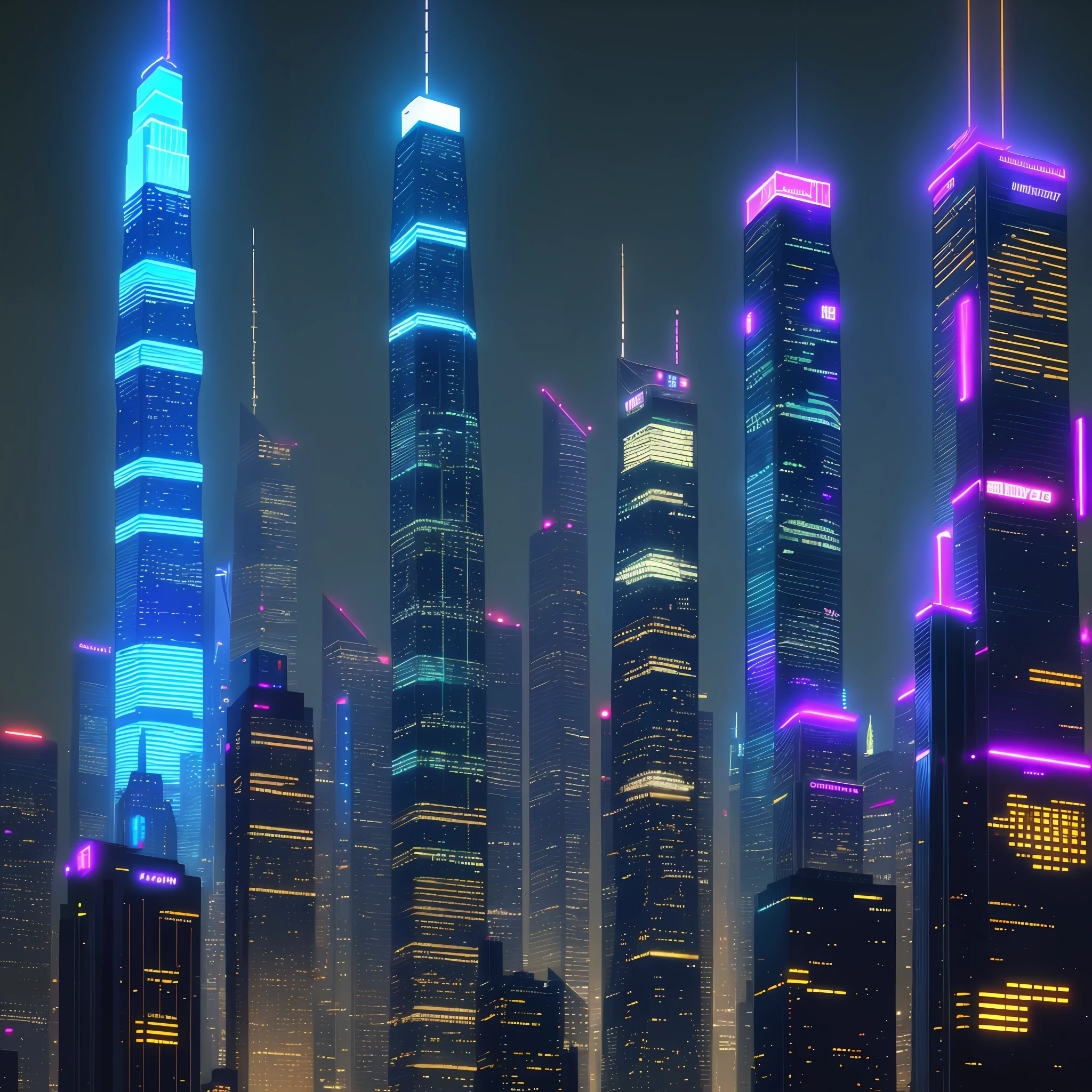 Hotels Skyscrapers Night View Neon Cyberpunk Big City Sci-Fi Ultra High Definition Top Quality Masterpiece