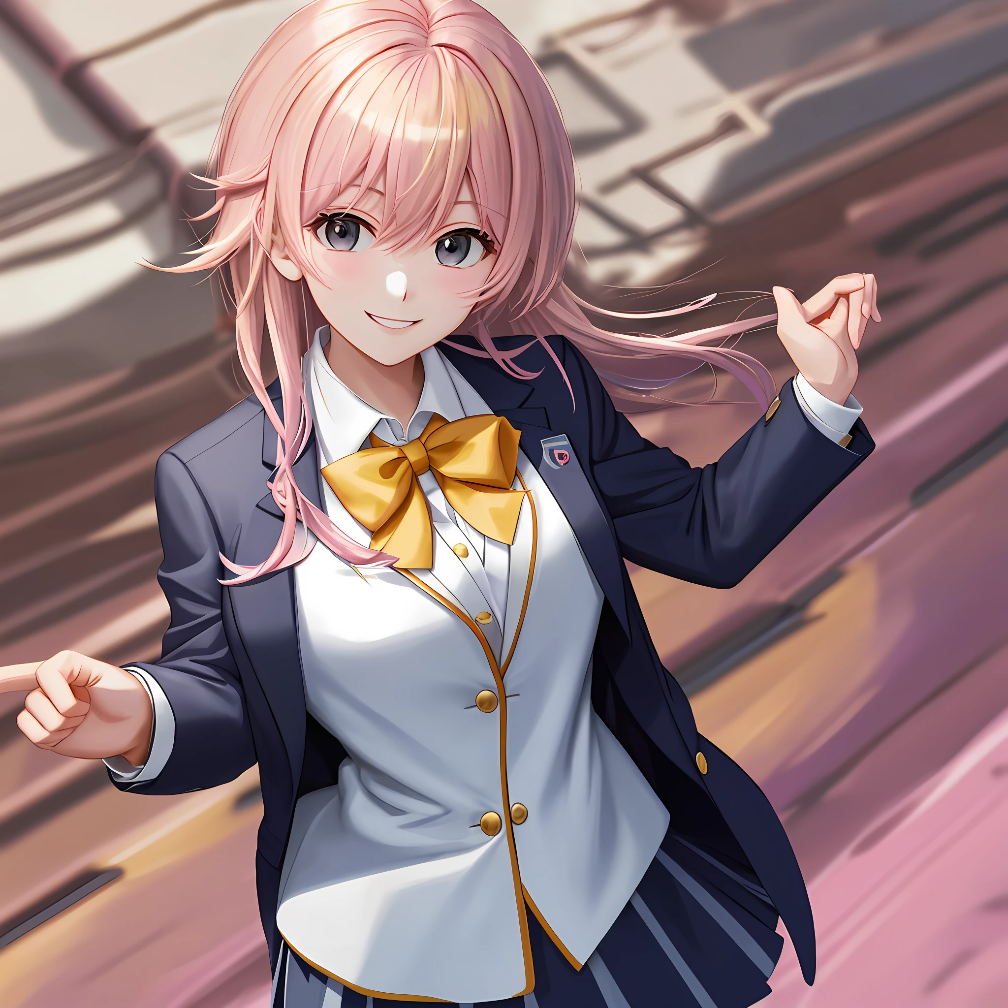 school uniform blazer chest open blonde top quality smile super high resolution school pink hair masterpiece