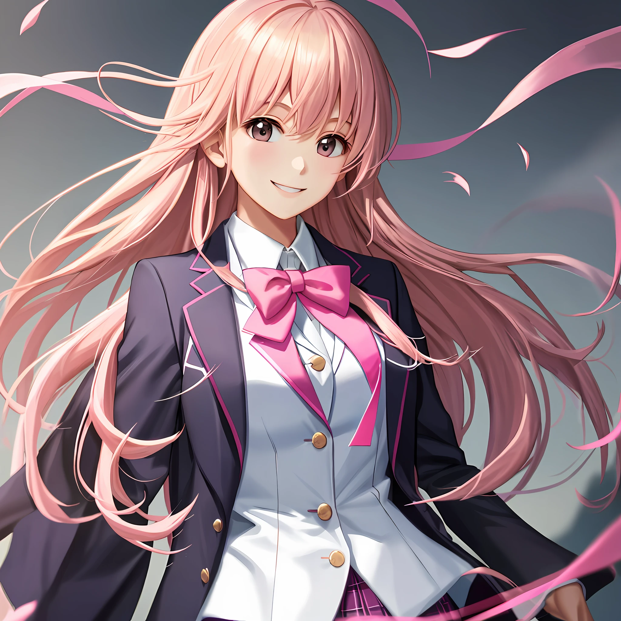 school uniform blazer chest open blonde top quality smile super high resolution school pink hair masterpiece