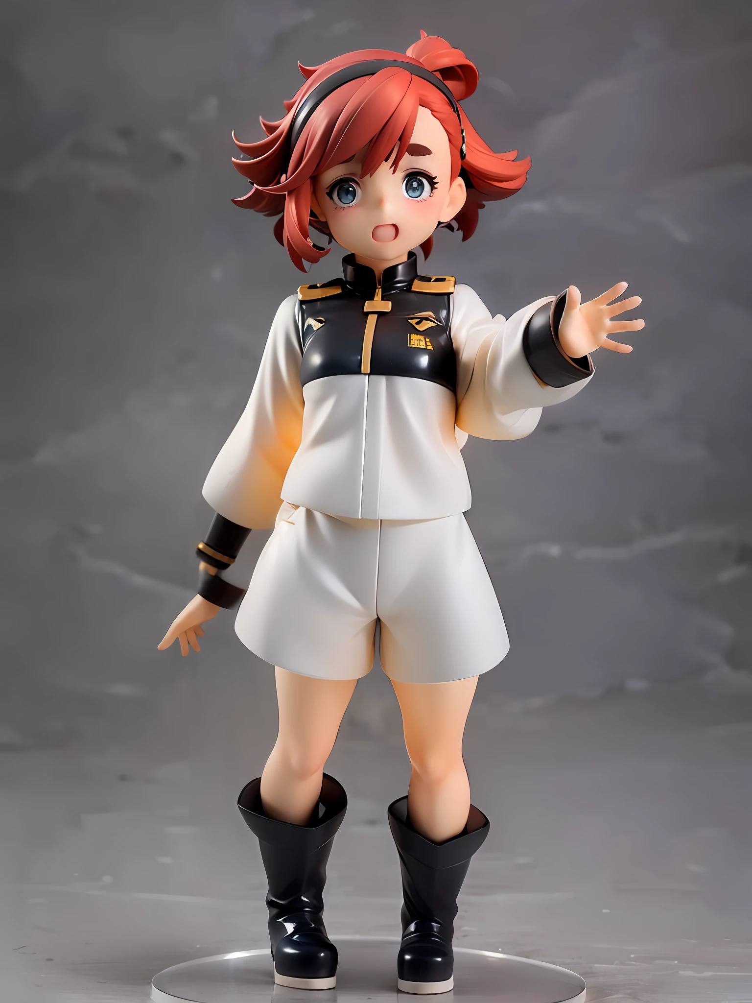 1girl, the raccoon-faced witchs,uletta mercury, (shy:1.1), black boots, full body, (backlighting:1.2), in space colony,hand up , look at viewer, open mouth, asticassia school uniform, white jacket, white shorts, BREAK ,full body, chibi, [realistic], [3d], (3dcg), ((octane render)), [fisheye], smile, full body BREAK (8k, RAW photo, best quality, masterpiece:1.2), ultra high res, (((realistic, photo-realistic))), professional lighting, detailed lighting, professional photography, fisheye, dynamic angle, high quality, high res, extremely detailed, bloom BREAK depth of field, sketch, sharp focus, soft lighting, good composition, god light highlight, detailed, (((photorealistic details))), detailed skin, to8contrast style
