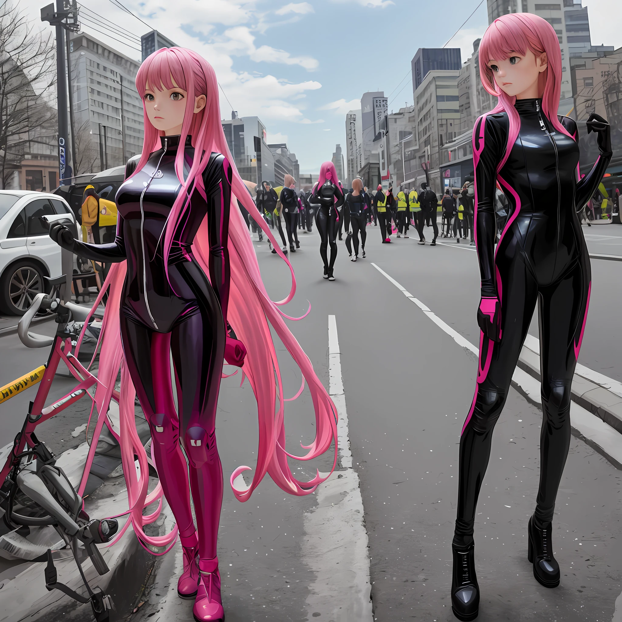 Catsuit Bodysuit Girl Pink Hair Best Quality Ultra High Resolution Masterpiece