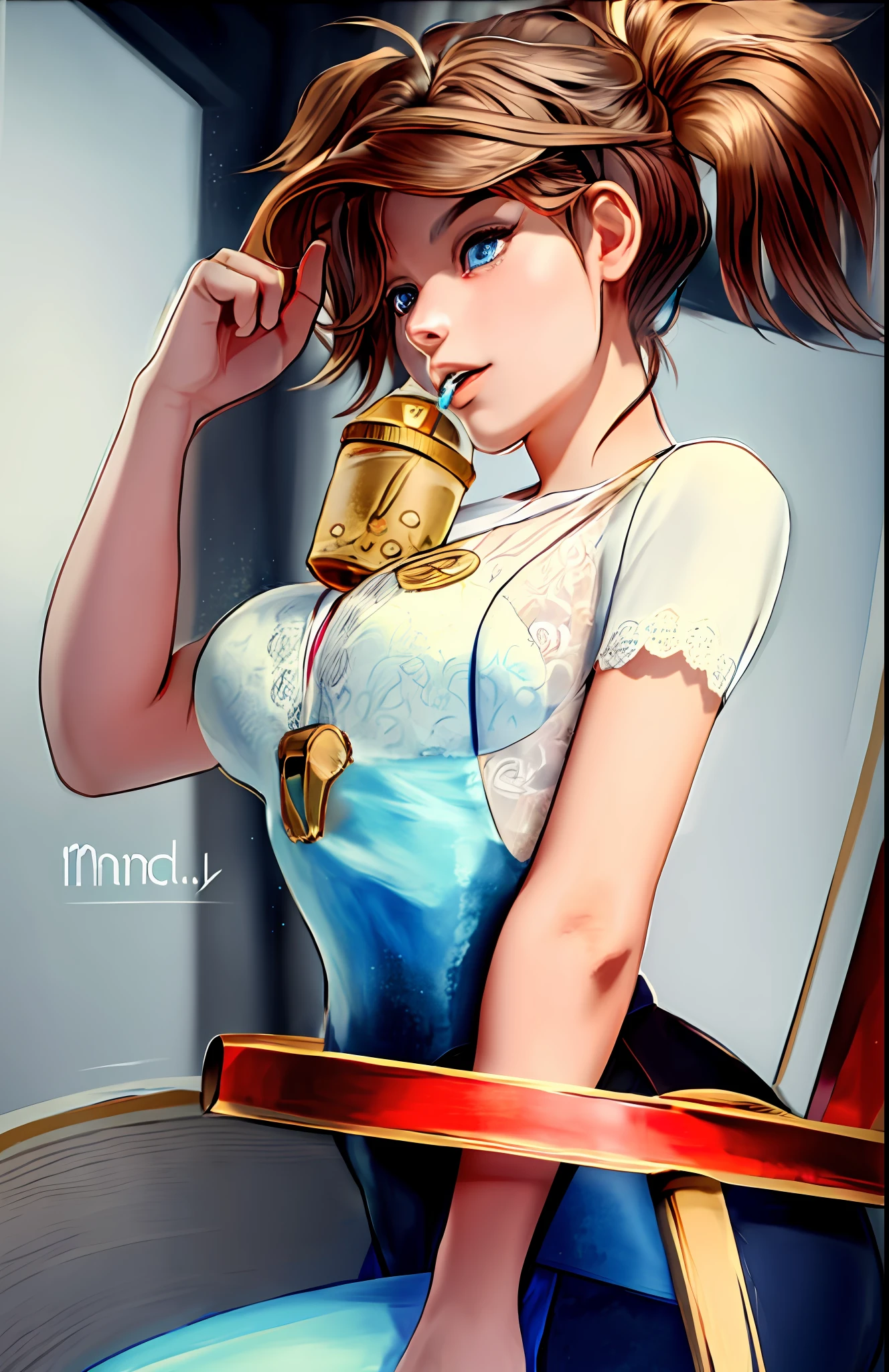 (masterpiece:1.2, best quality), (finely detailed beautiful eyes: 1.2) a anime girl with a brown ponytail