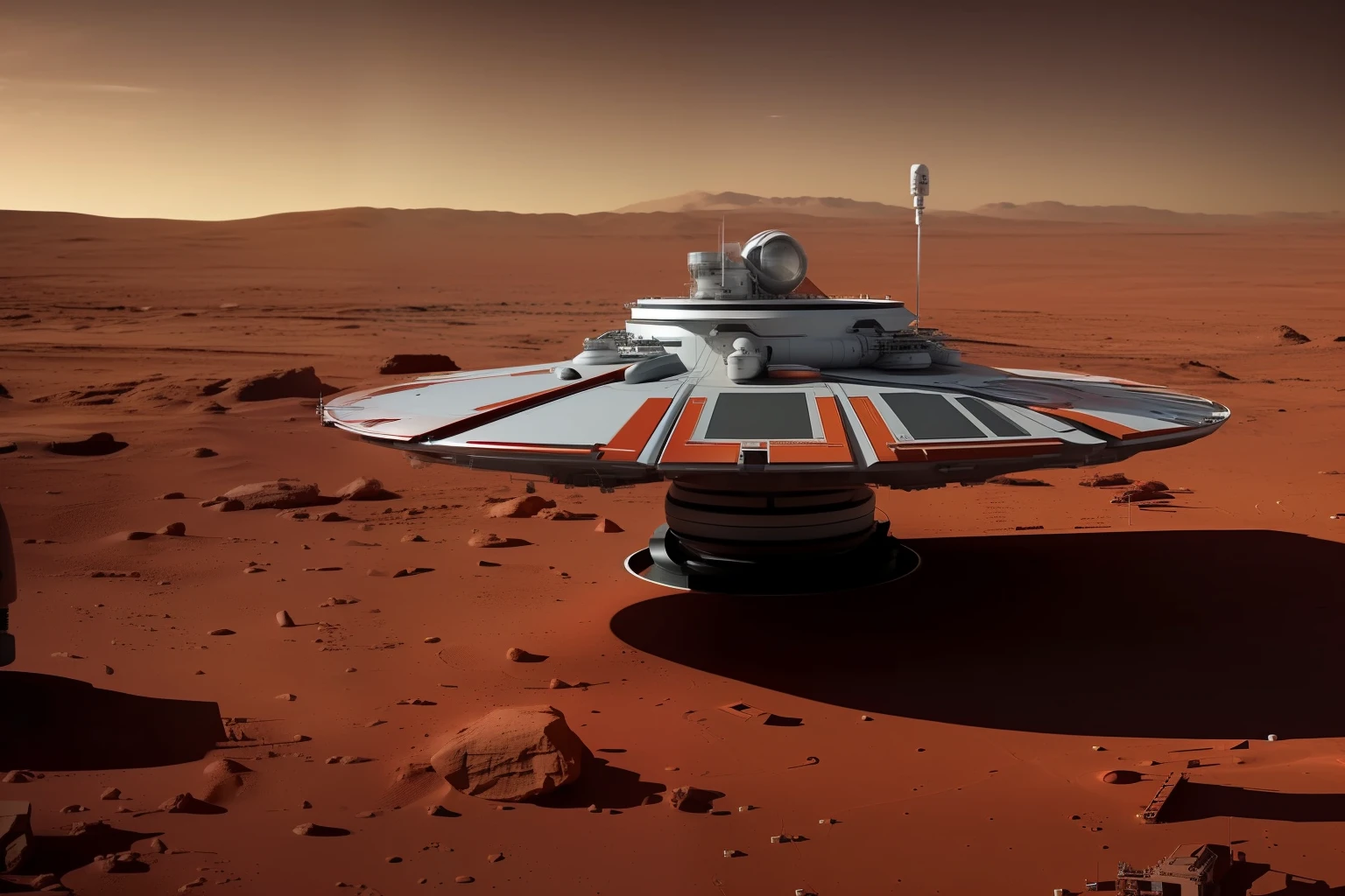 8K Sci-Fi Spaceship Mars Base Macro Scene Depth of Field Realistic Photo Effects Spacecraft Printing Five-Star Red Flag Chinese astronaut landing