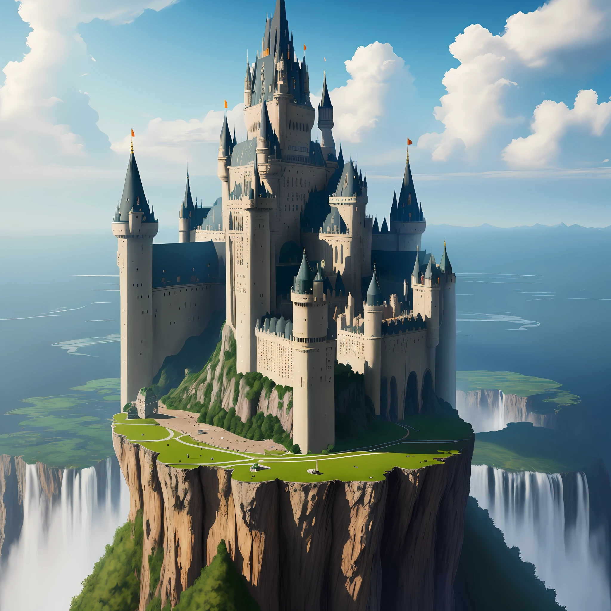 Giant castles in the air Megalomaniac Huge waterfalls Top Quality Ultra High Resolution Sci-Fi Fantasy Masterpiece