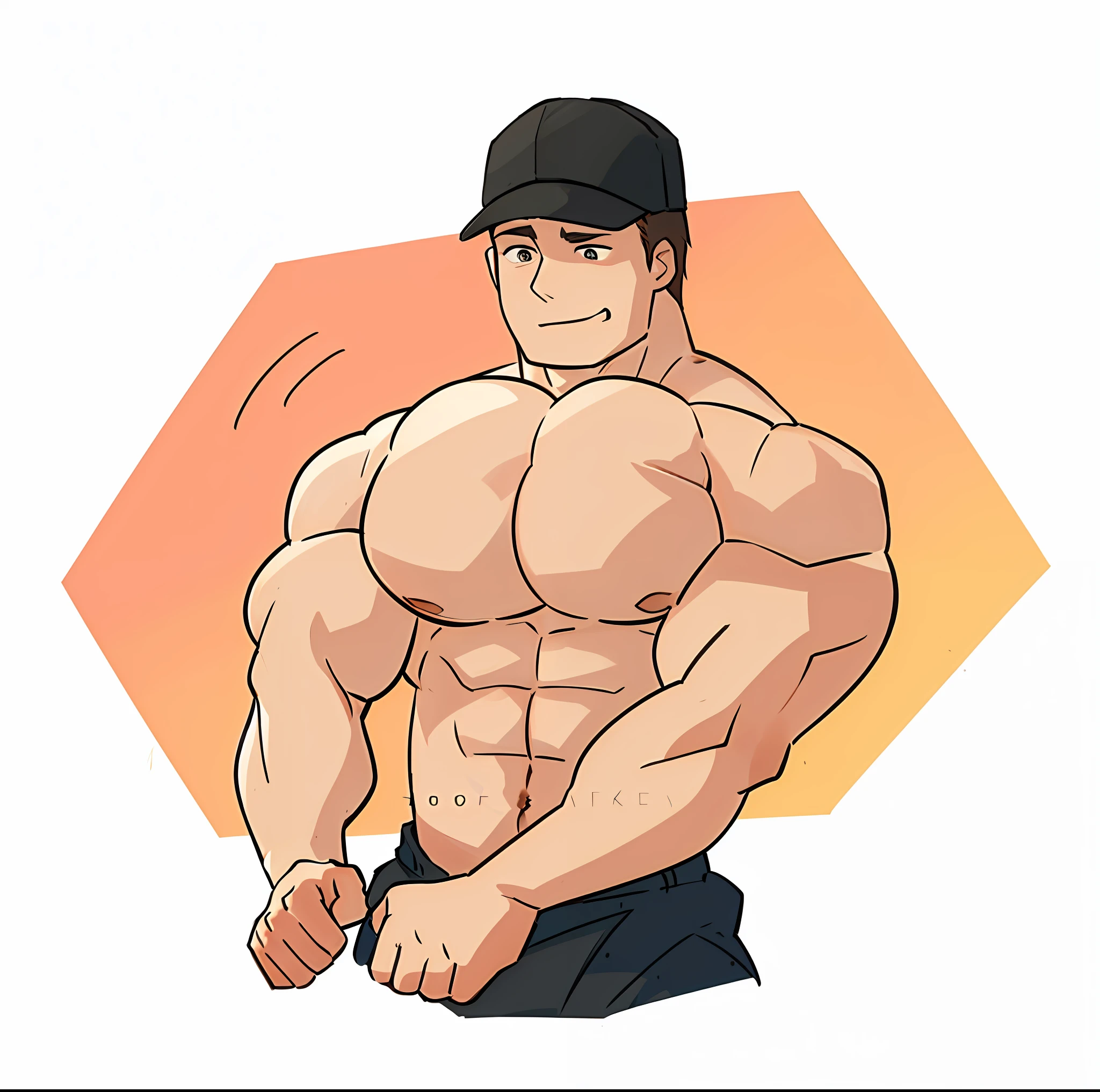 Anime man with black hair, muscles! , muscular!!, muscular! White, show off his muscles, muscular !!!, beef cake pose, muscular! Black, quite muscular, giga muscular, handsome anime pose, muscular, lean and muscular, muscular, lean but muscular, perfect body, tall and muscular, raised, huge bulge, exaggerated bulge, hat on head