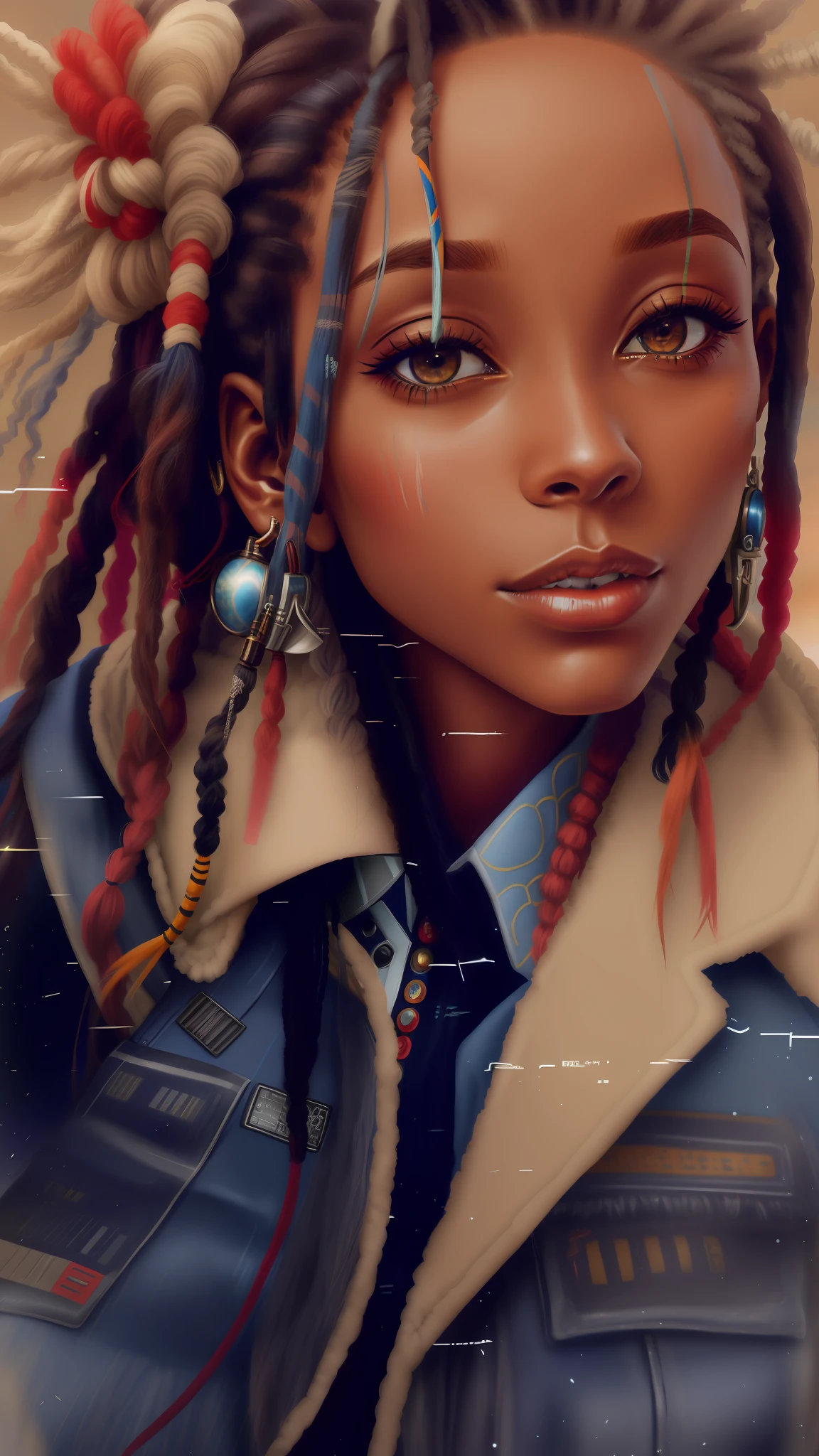 there is a woman with dreadlocks posing for a photo, ((oversaturated)), profile picture, dreads, , profile picture, digital art!!, made with photoshop, profile picture, blue dreadlocks, inspired by Ras Akyem, , closeup headshot, very low quality image, โ๐ช๐๐ฉ๐พ ๐ ๐ ๐ ๐ beatifully lit, cartoon
