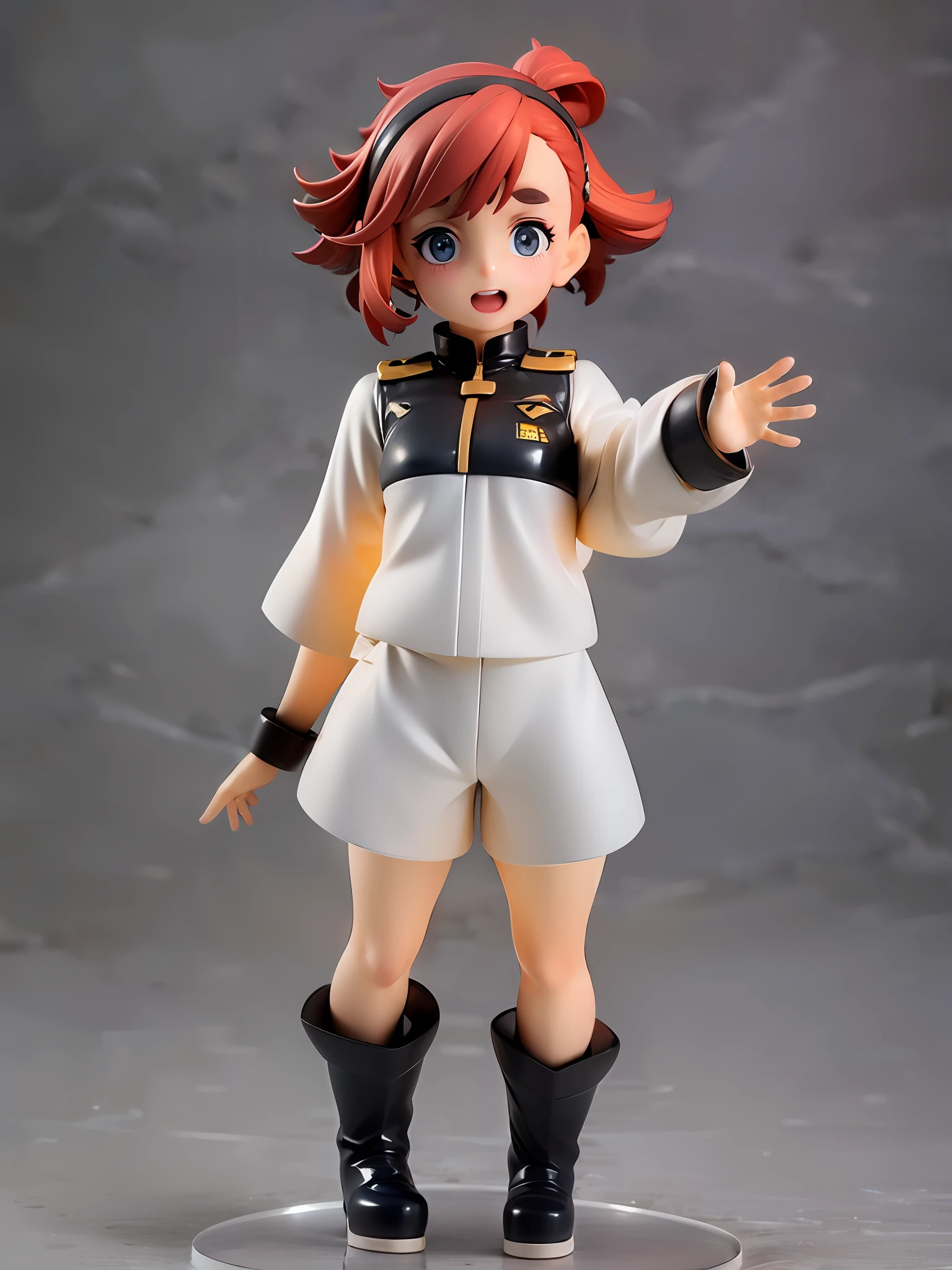 1girl, the raccoon-faced witchs,uletta mercury, (shy:1.1), black boots, full body, (backlighting:1.2), in space colony,hand up , look at viewer, open mouth, asticassia school uniform, white jacket, white shorts, BREAK ,full body, chibi, [realistic], [3d], (3dcg), ((octane render)), [fisheye], smile, full body BREAK (8k, RAW photo, best quality, masterpiece:1.2), ultra high res, (((realistic, photo-realistic))), professional lighting, detailed lighting, professional photography, fisheye, dynamic angle, high quality, high res, extremely detailed, bloom BREAK depth of field, sketch, sharp focus, soft lighting, good composition, god light highlight, detailed, (((photorealistic details))), detailed skin, to8contrast style