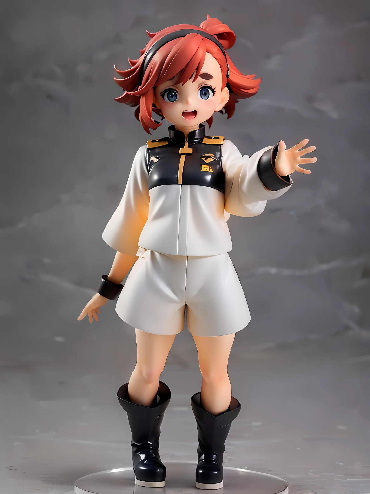 1girl, the raccoon-faced witchs,uletta mercury, (shy:1.1), black boots, full body, (backlighting:1.2), in space colony,hand up , look at viewer, open mouth, asticassia school uniform, white jacket, white shorts, BREAK ,full body, chibi, [realistic], [3d], (3dcg), ((octane render)), [fisheye], smile, full body BREAK (8k, RAW photo, best quality, masterpiece:1.2), ultra high res, (((realistic, photo-realistic))), professional lighting, detailed lighting, professional photography, fisheye, dynamic angle, high quality, high res, extremely detailed, bloom BREAK depth of field, sketch, sharp focus, soft lighting, good composition, god light highlight, detailed, (((photorealistic details))), detailed skin, to8contrast style