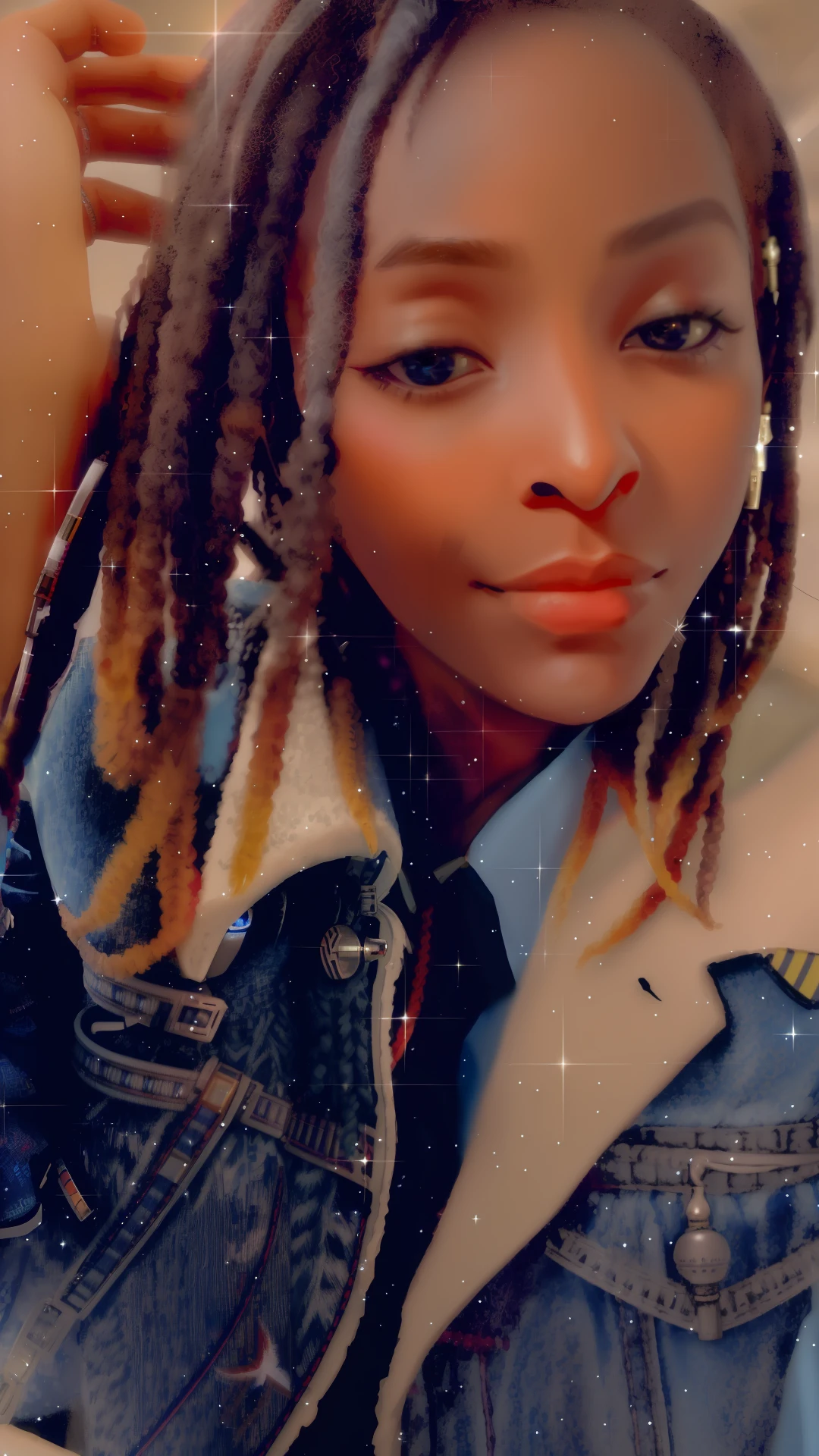 there is a woman with dreadlocks posing for a photo, ((oversaturated)), profile picture, dreads, , profile picture, digital art!!, made with photoshop, profile picture, blue dreadlocks, inspired by Ras Akyem, , closeup headshot, very low quality image, โ๐ช๐๐ฉ๐พ ๐ ๐ ๐ ๐ beatifully lit, cartoon