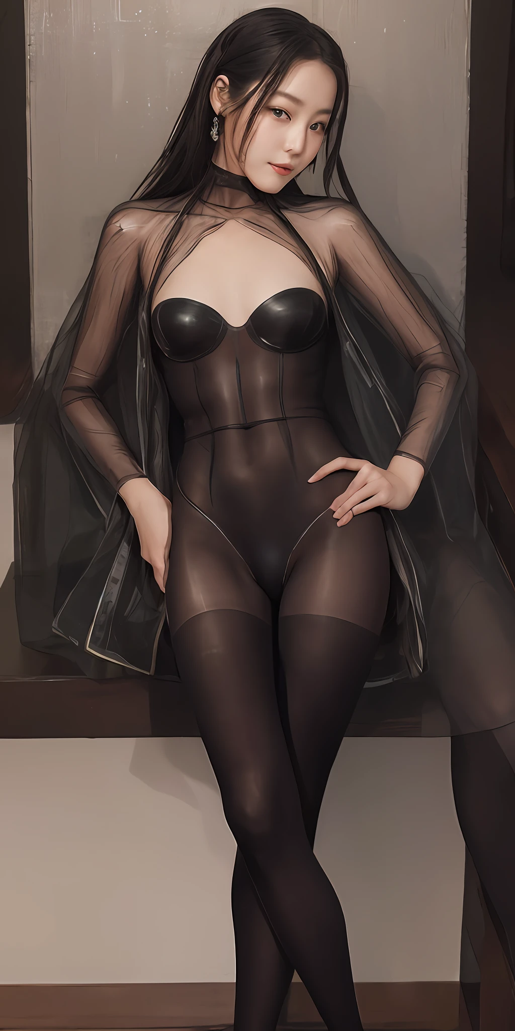 Japanese concubine, slim figure, wearing ushan ka, evening, 1400s, Gaston Busier, Greg Rutkovsky, Yoji Shinkawa, Yoshitaka Amano, Atsushi Nippei, Donato Giancora, Tim Hildebrandt, oil on canvas, {Full body shot: shot from front}, black tights, popular on ArtStation, featured on pixiv, film composition, extreme detail, transhuman creator, (best quality: 1.4), ((masterpiece)), ((Reality)), (detailed), portrait_of_exotic_girls, seductive_smile, (((Black transparent pantyhose))), Gorey, Dust in the air