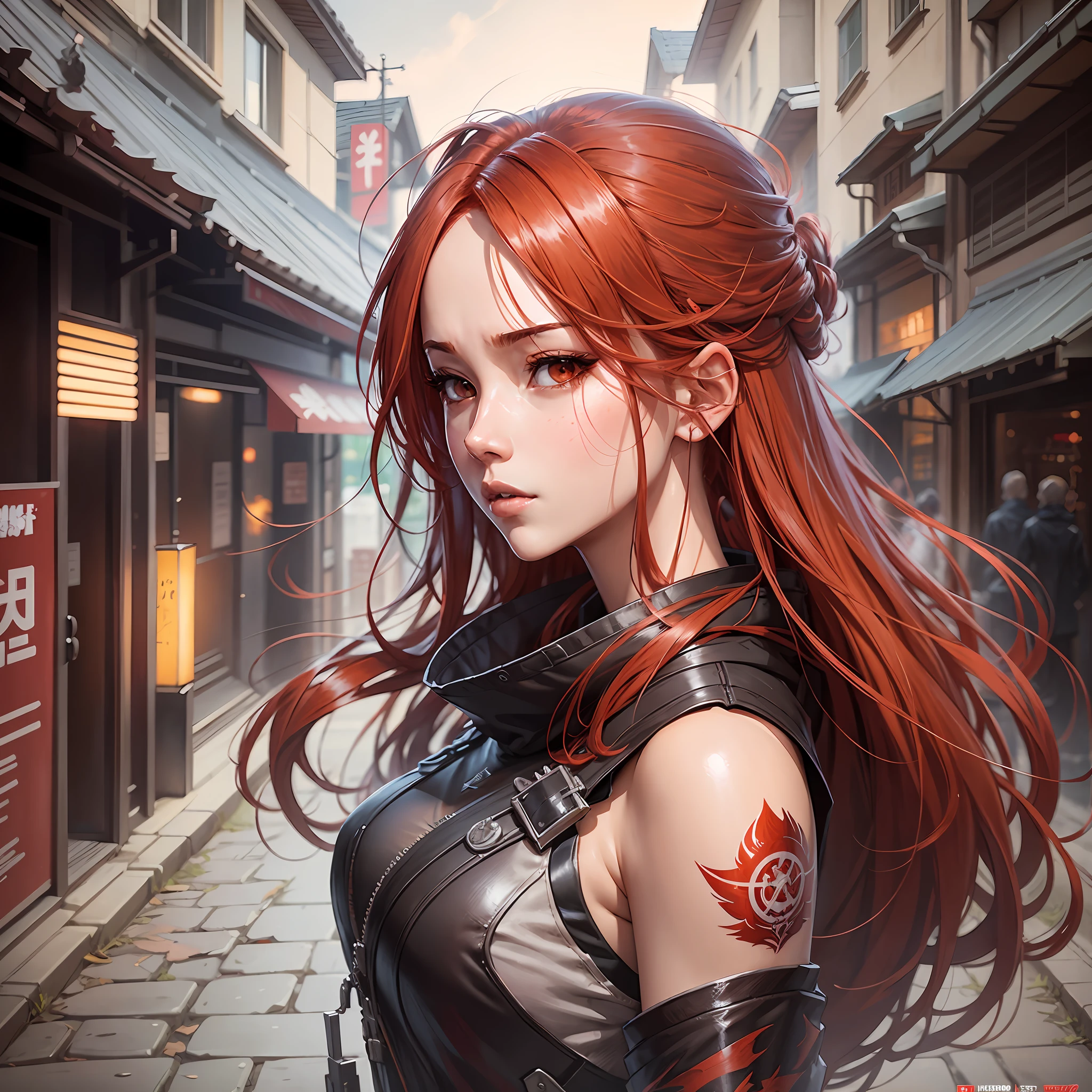 There is a red-haired woman, Guweiz style art, Guweiz, beautiful character painting, Guweiz in ArtStation Pixiv, Guweiz in Pixiv ArtStation, stunning anime face portrait, beautiful digital art, Wlop Rossdraws, Guweiz Masterpiece, detailed digital anime art --auto --s2