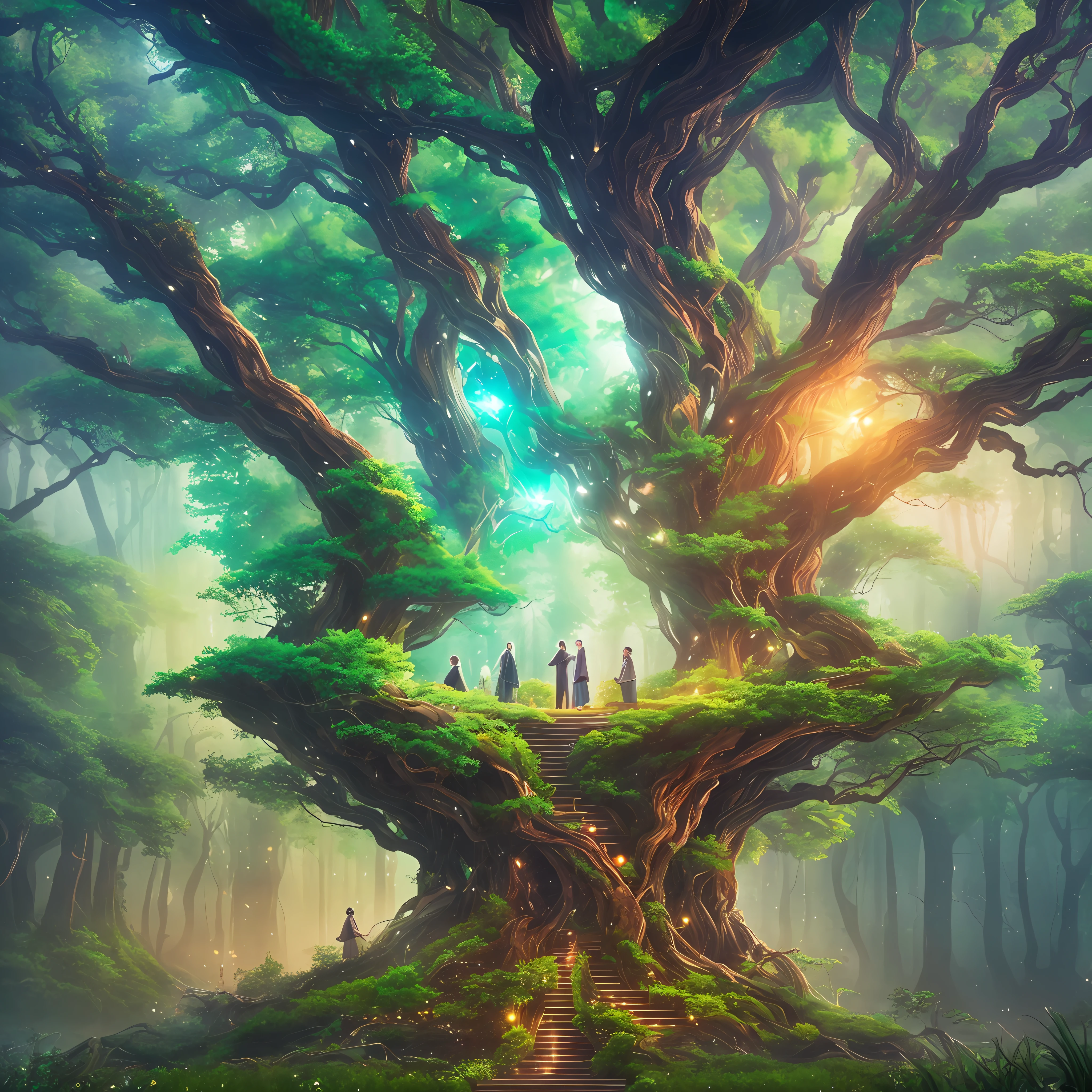 /imagine prompt: An exceptional concept for an NFT (Non-Fungible Token) artwork that combines elements of nature and technology. The artwork should depict a majestic tree with branches adorned with intricate circuitry, emitting soft glowing lights. The tree's roots should merge with a vibrant digital landscape, symbolizing the harmonious coexistence of nature and digital innovation. The artwork should evoke a sense of awe and wonder, inviting viewers to contemplate the fusion of organic and technological realms. Artwork, using a combination of digital painting and 3D rendering techniques to create a captivating and immersive visual experience, --ar 16:9 --v 5 --auto --s2