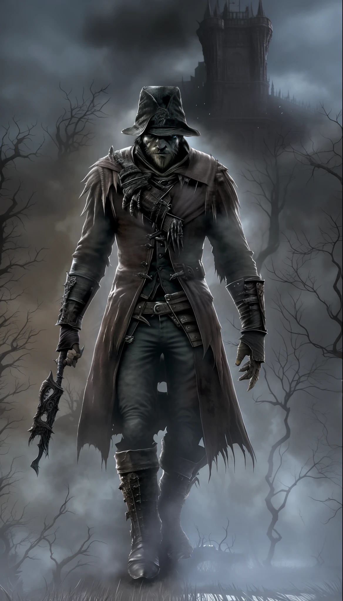 Bloodborne, full body, ogre style monster Bloodborne art style, dark horror, horror, 8k.