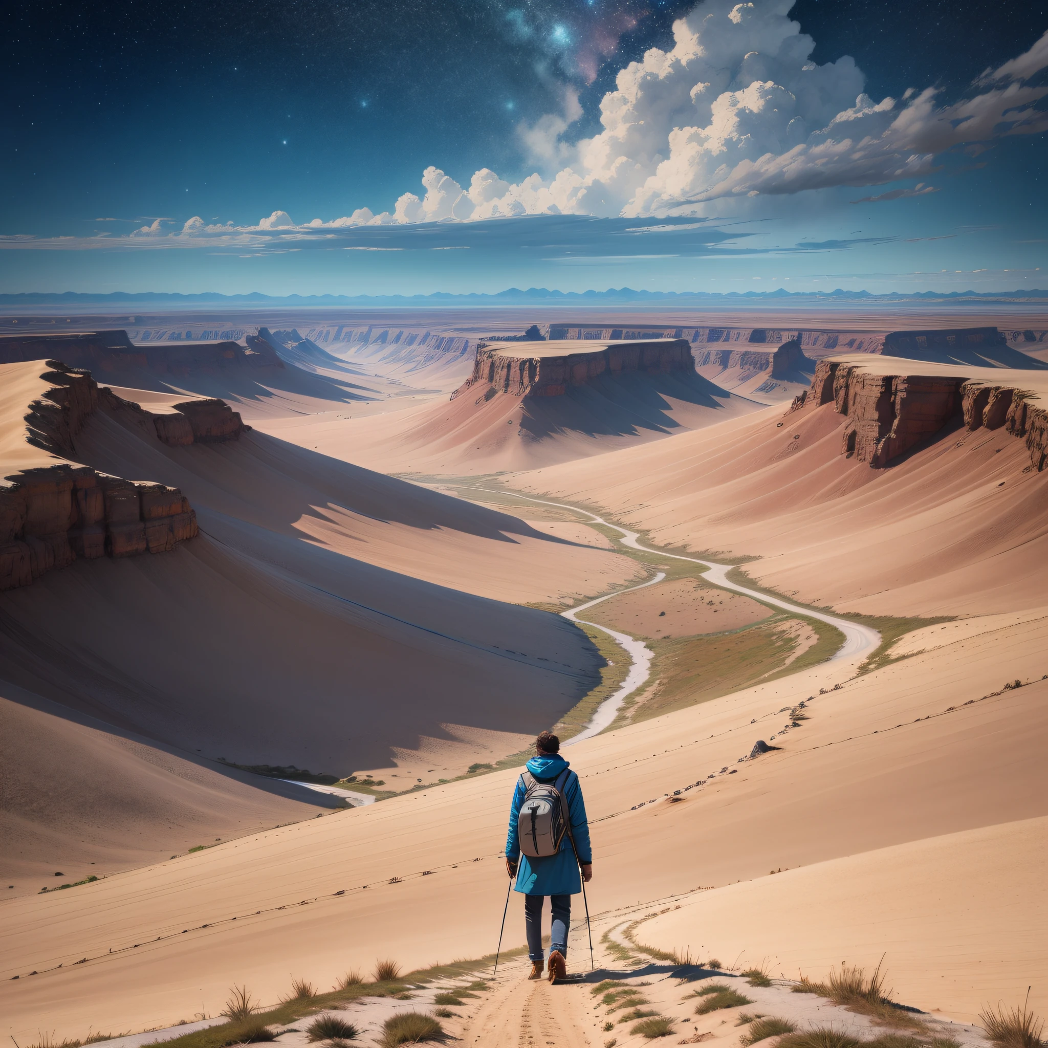 lonely wayfarer in the steppe between polar star and big dipper