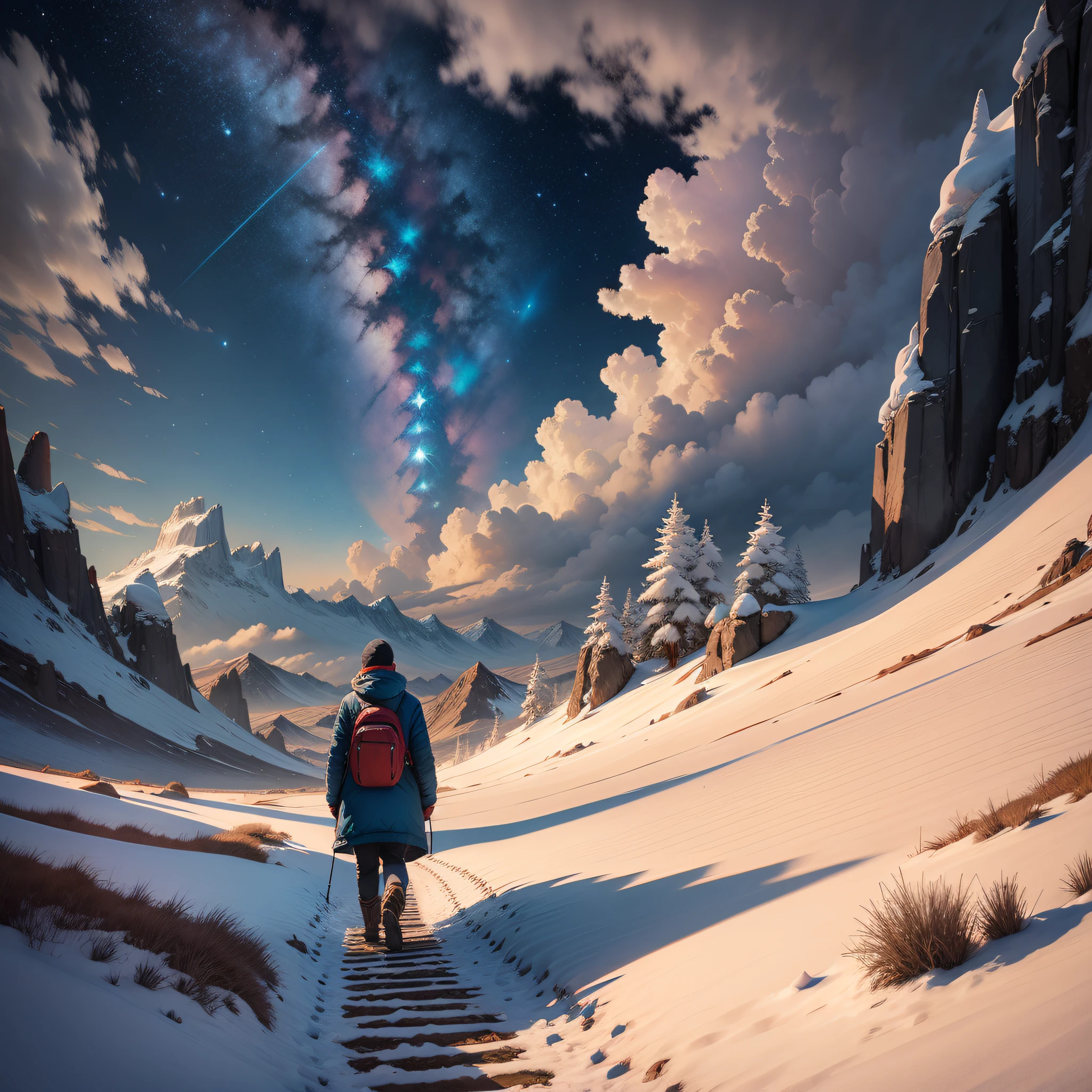 lonely wayfarer in the steppe between polar star and big dipper