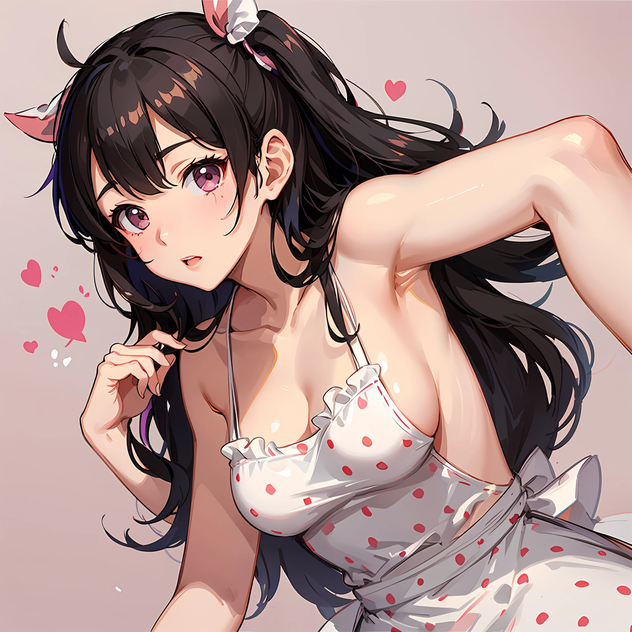 Honami Ichinose, nude apron, polka dot background