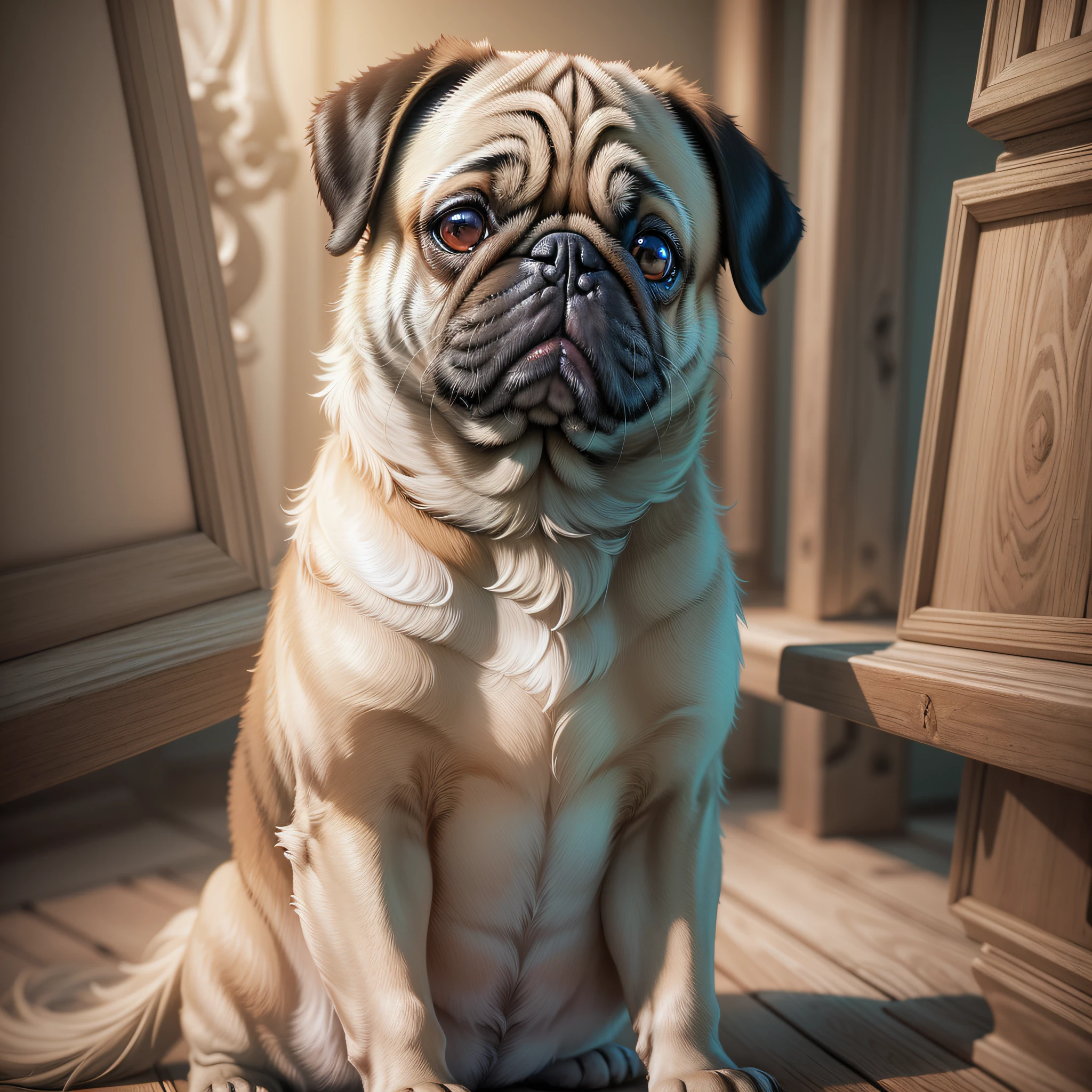 masterpieces, top quality, best quality, official art, beautiful and aesthetic, Pug, 8k, Ultra HD, no frame