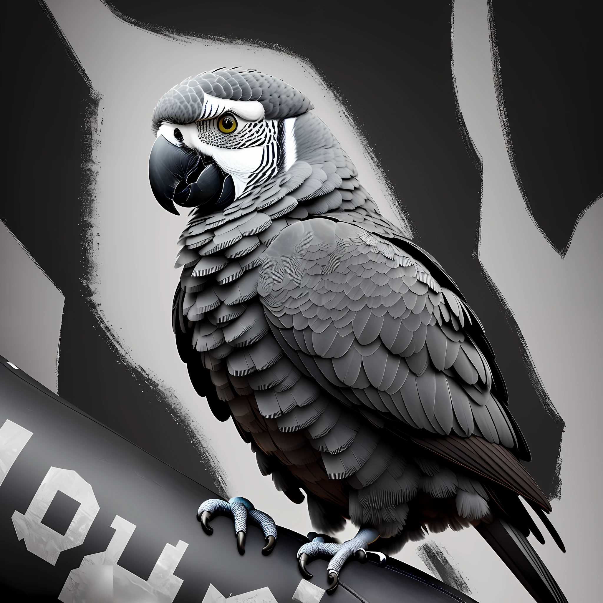 Football team mascot, symbol, African grey parrot, grey and black colors, high quality, 4k, logo. --auto --s2