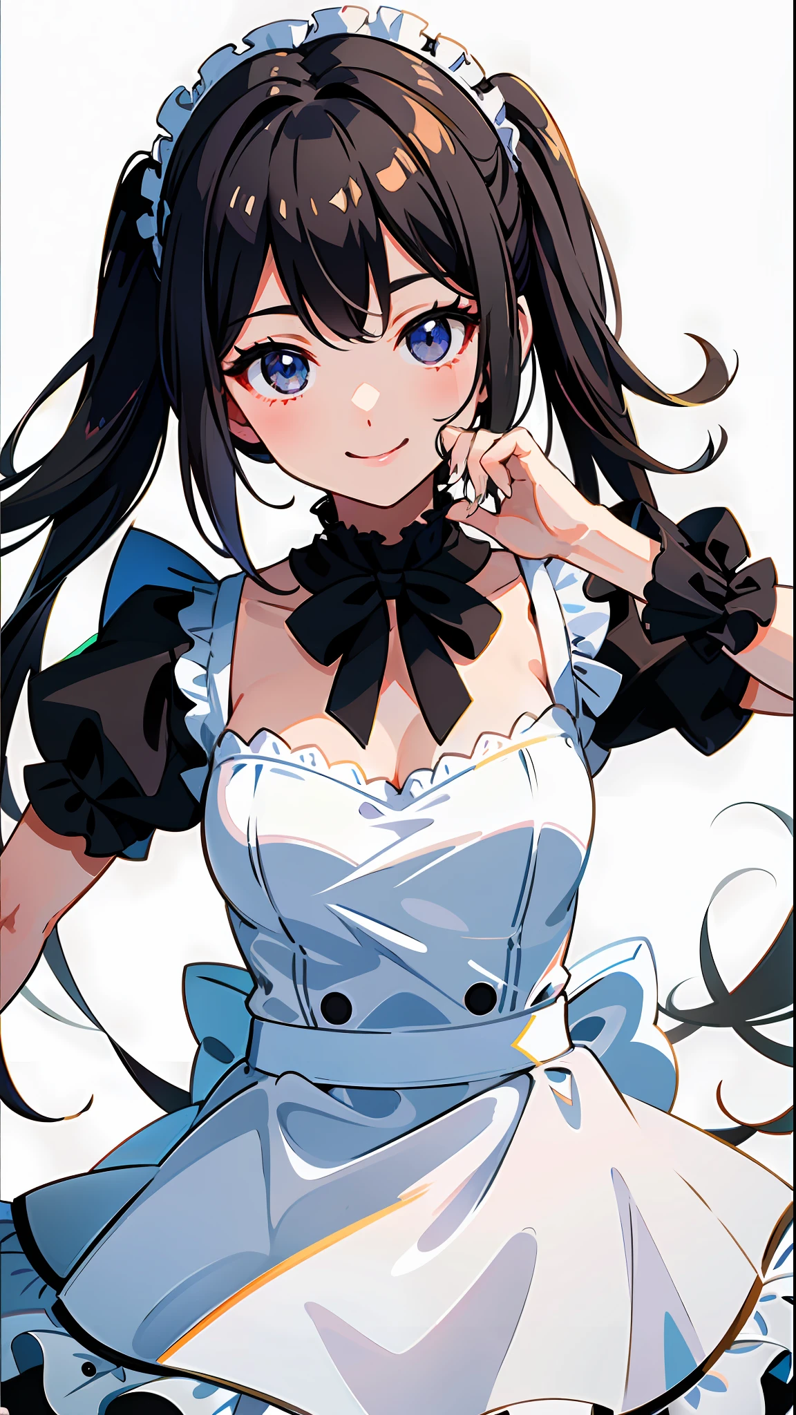 Top Quality, Ultra High Resolution, Close Up, Single Girl, (ulzzang-6500:1.0), (Complex Maid Outfit: 1.0), Nude, Smile