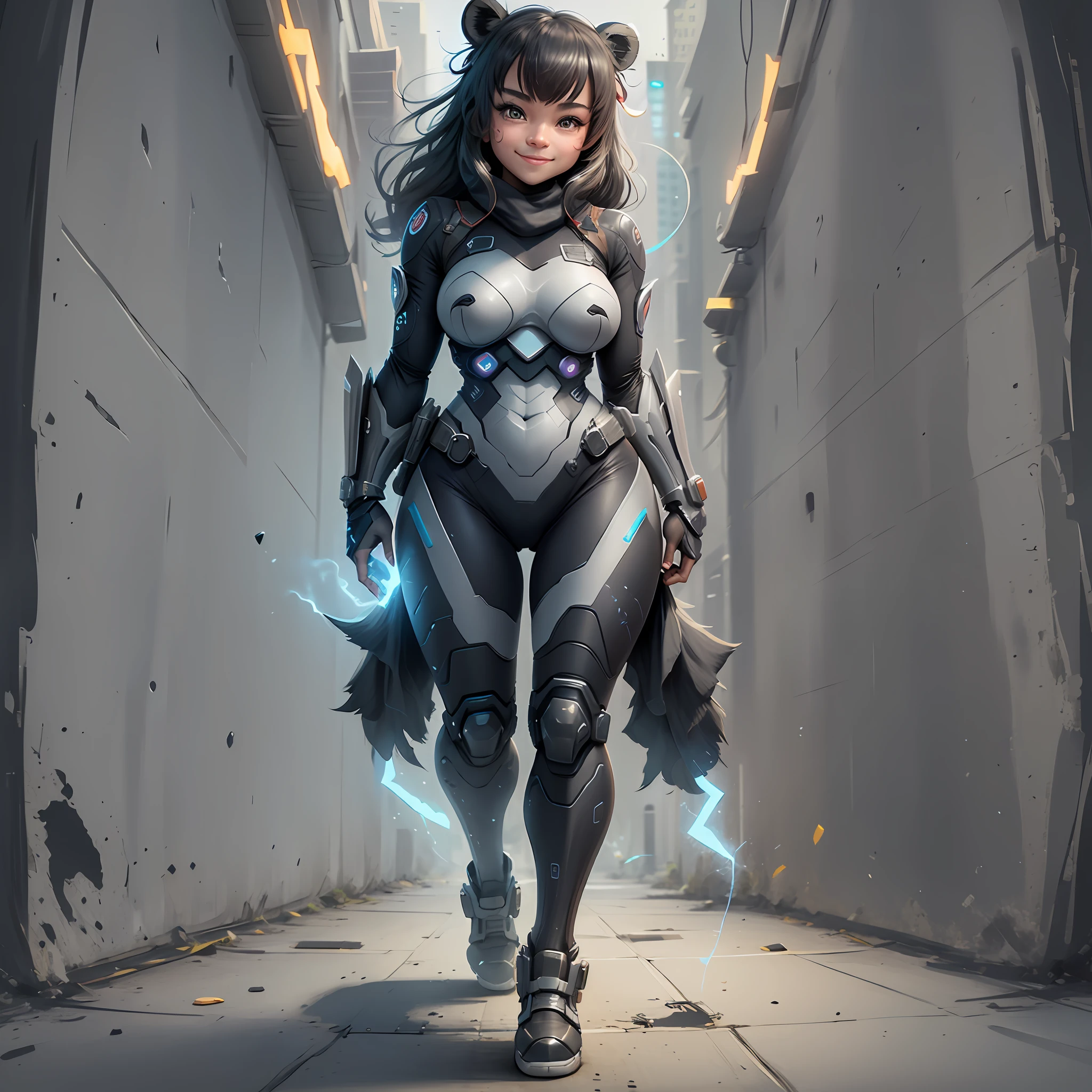 Centralized full-body drawing, a full-body thundepanda cybercop Cute smile 4 k --auto --s2