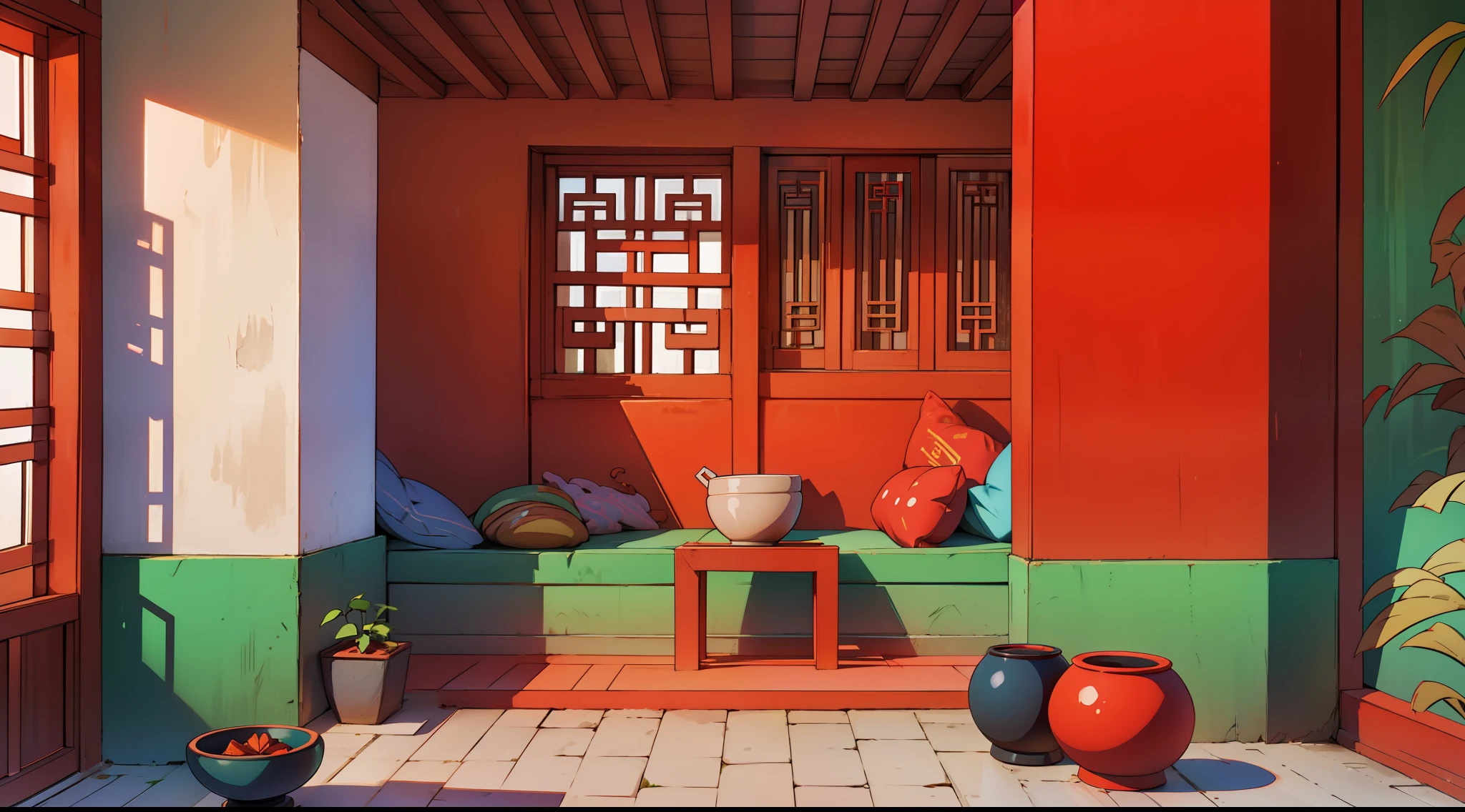 Chinese rural houses, living rooms, simple, simple, poor, white walls, red bricks, concrete floors