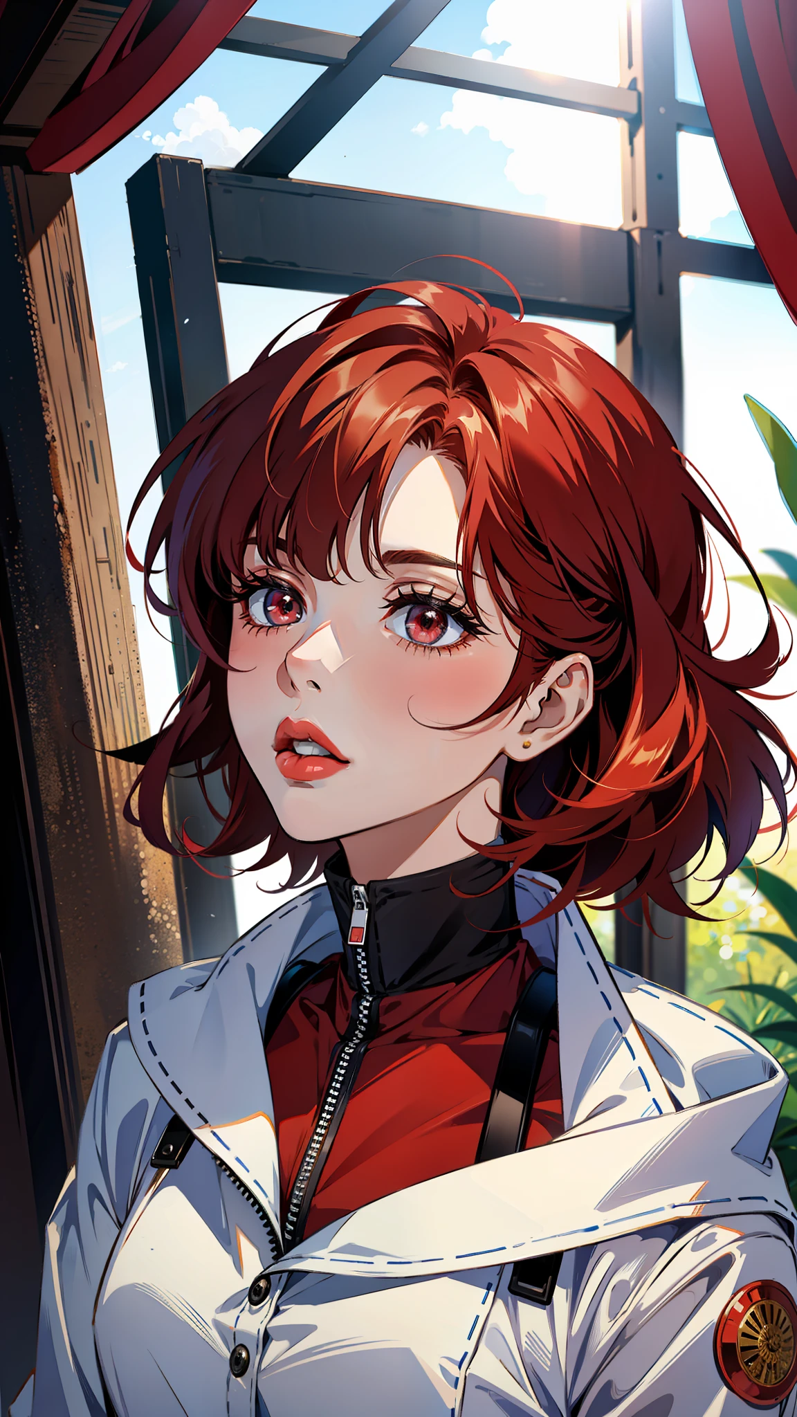 closed mouth, red lips