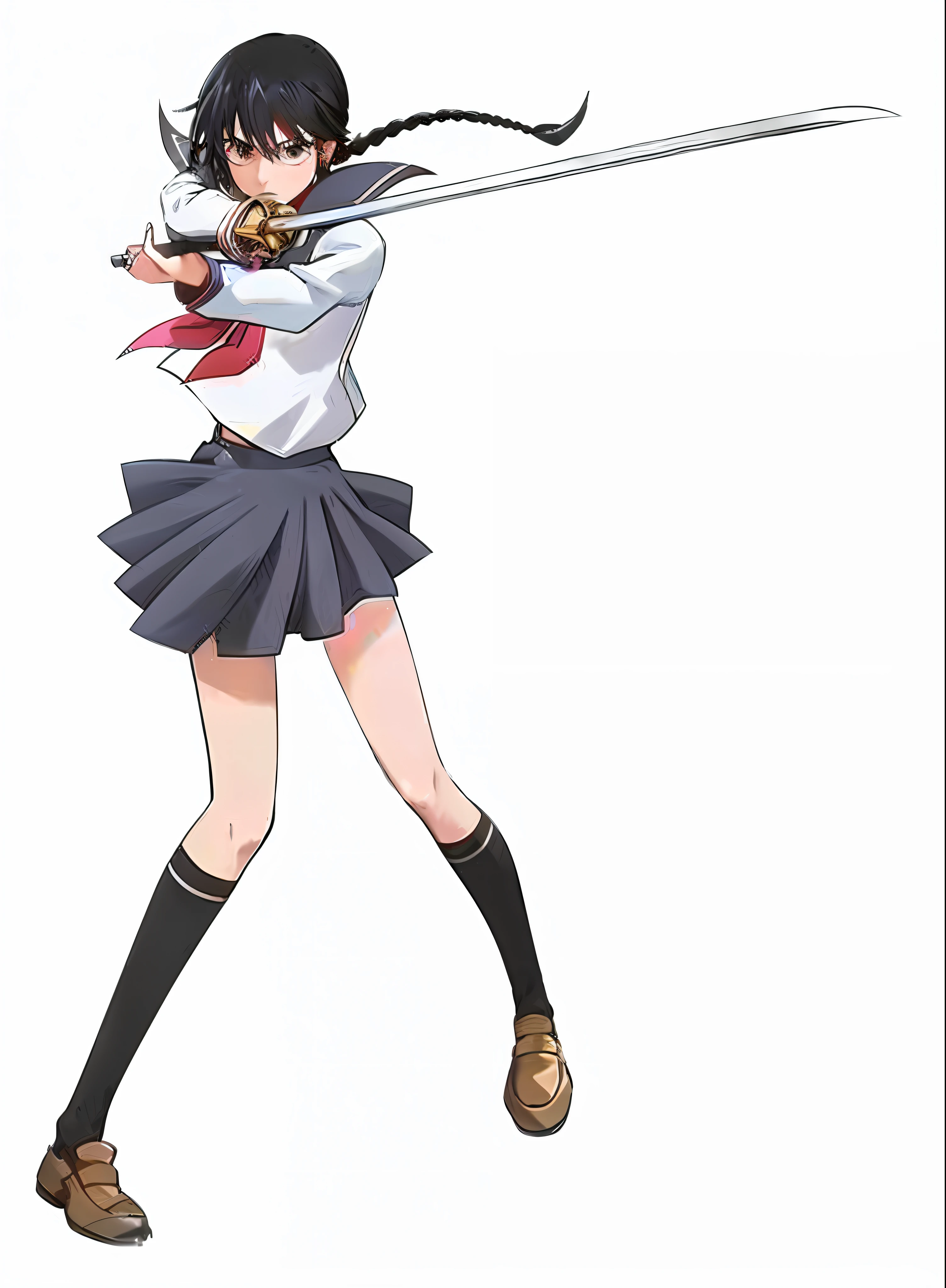 a woman in a skirt holding a sword and a sword, yandere. tall, yandere, gapmoe yandere, female action anime girl, attractive matoi ryuko, anime fencer, dramatic wielding katana pose, she is holding a katana sword, yandere intricate, anime girl with a bow and arrow, ikki tousen, rumiko