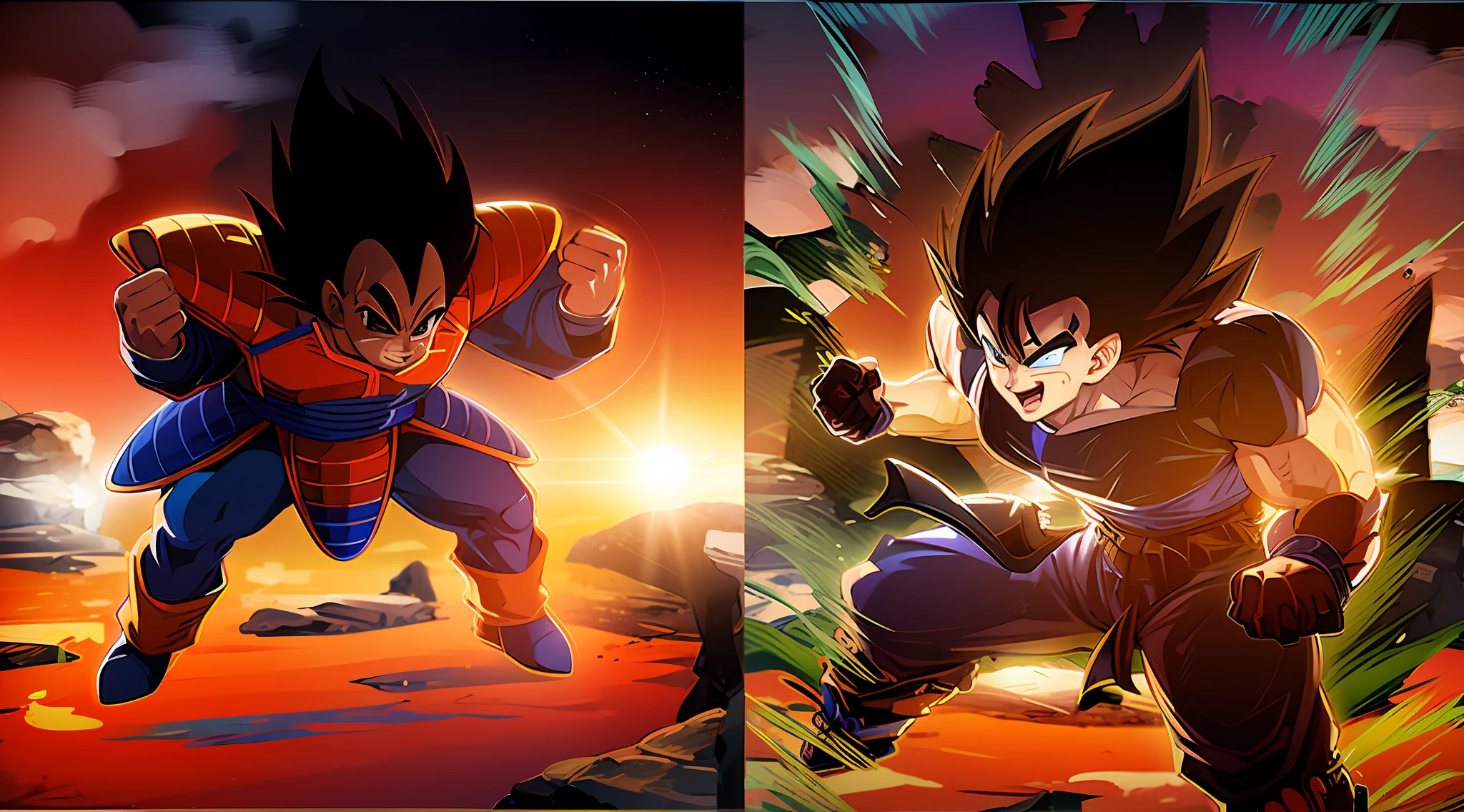 dragon ball goku vs goku vs vegeta, dragon ball z, dragonball z, dbz, dragon ball, dragon ball z style, dragon ball artstyle, dragon ball super, dragonball, fan art, official art, official artwork, dragon ball concept art, character dragonball, dragon ball style, by Akira Toriyama, anime cels, official artwork hdr