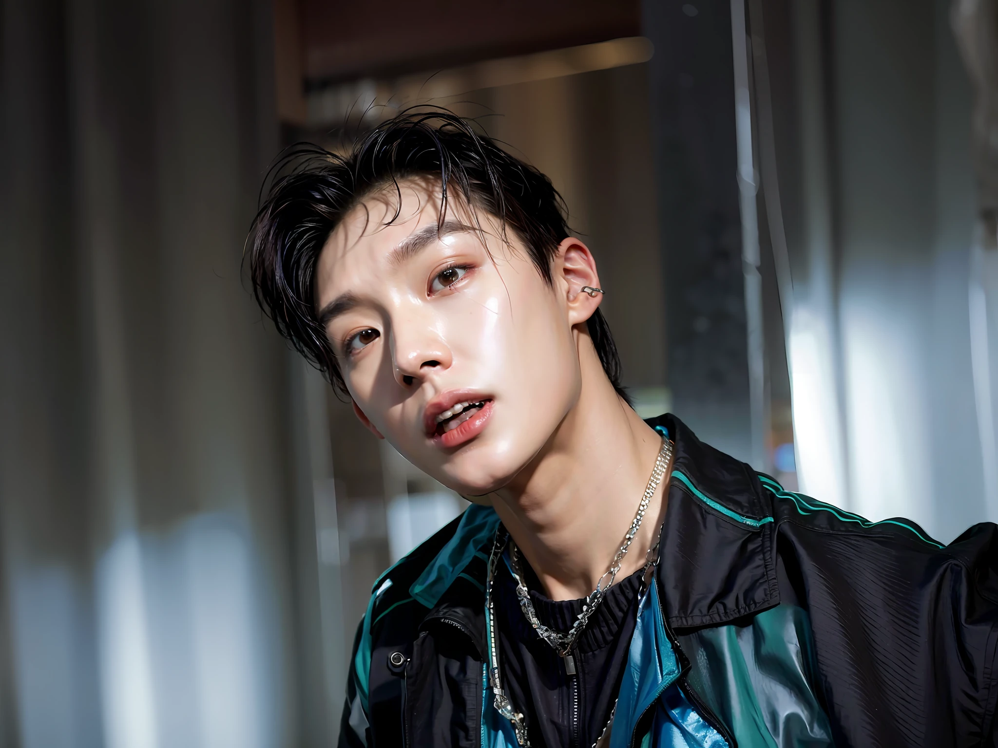 arafed male in a blue and green shirt and a black jacket, cai xukun, hyung tae, portrait of jossi of blackpink, yanjun chengt, taejune kim, key still, portrait of kpop idol, headshot profile picture, joel fletcher, hong june hyung, steven jung, all from the group nct, profile shot, mark lee, profile pic
