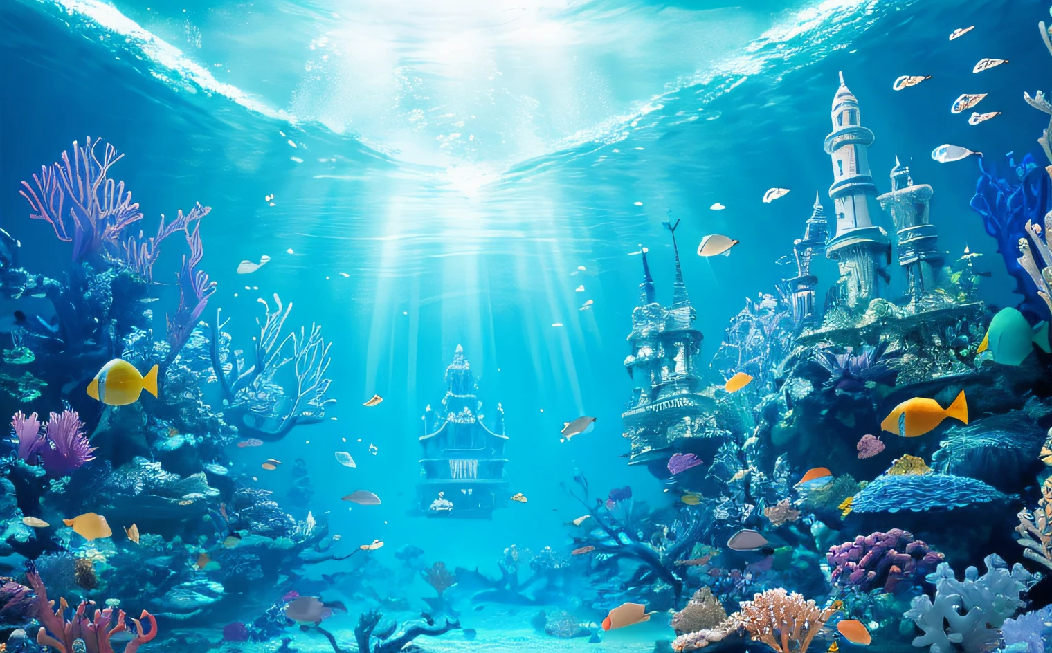 Underwater view of abonded Yangon city (photorealistic 1.3)