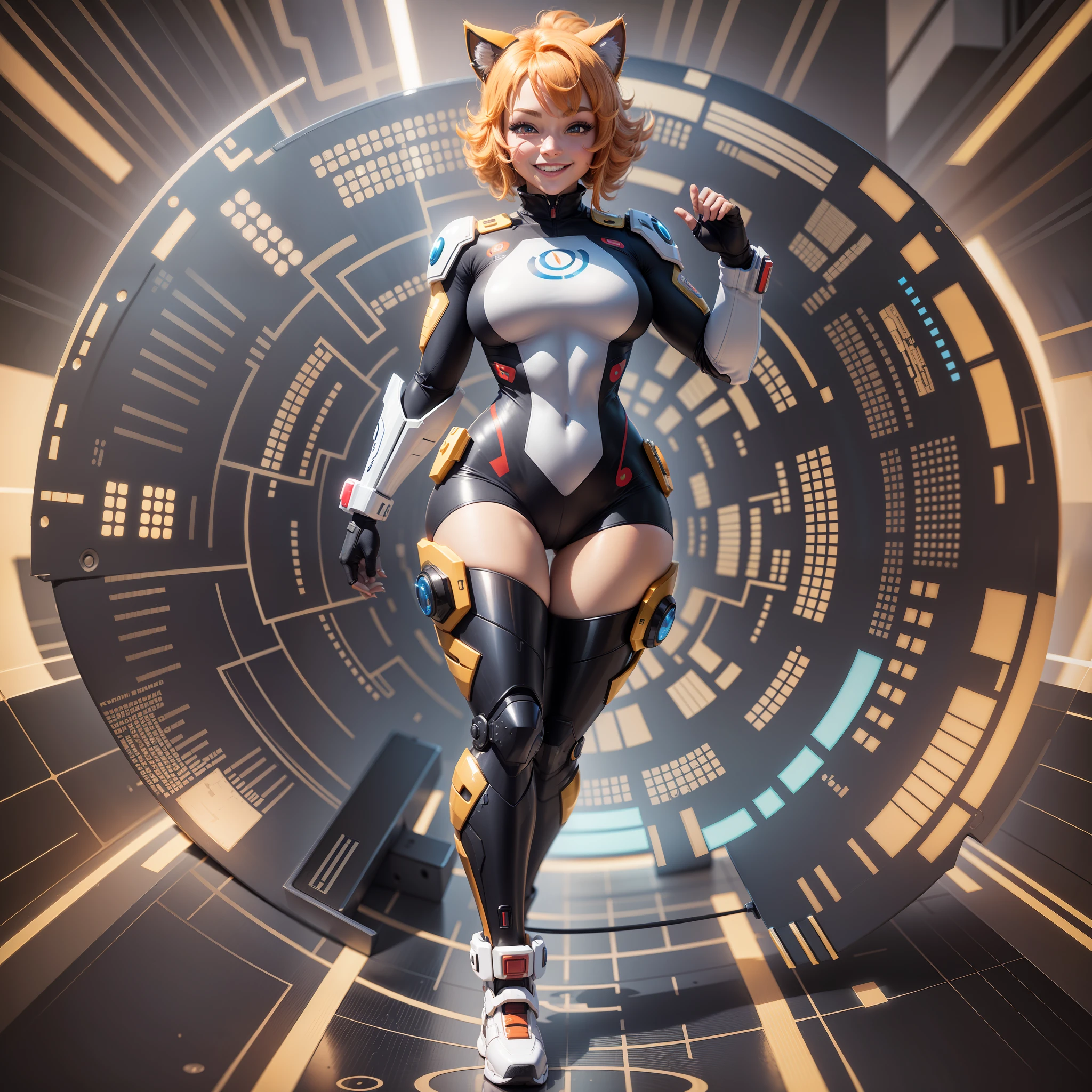 Centralized full-body design, a full-body cybercop thundercat Cute smile 4 k --auto --s2